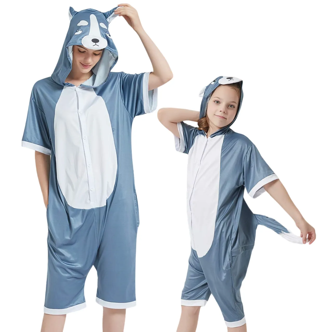 Grey Husky Dog Kids Summer Onesie