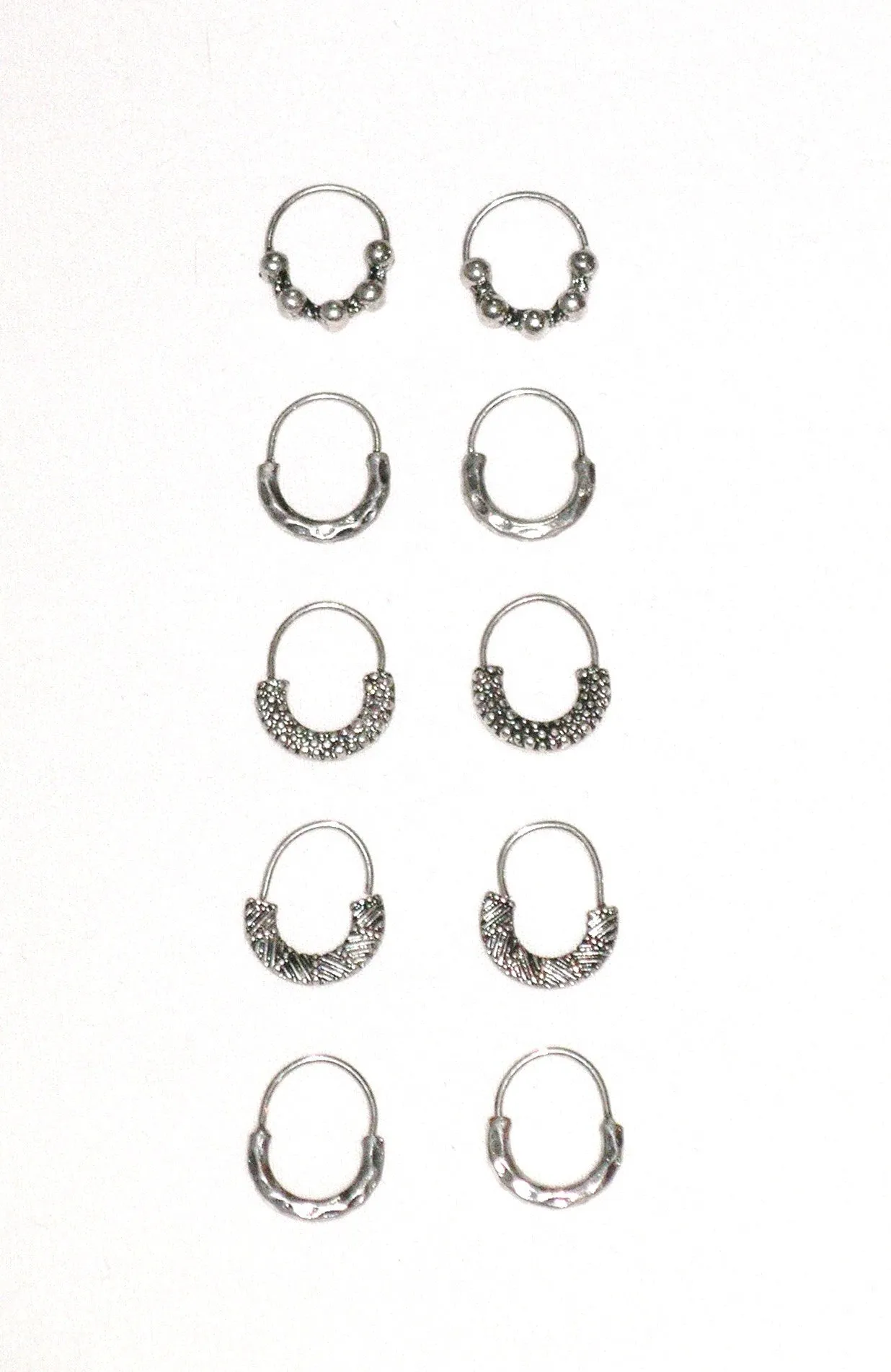 Hair Rings Silver 10 Piece Set Etched Beaded Hammered Tribal Festival Jewelry For People With Free Gypsy Spirit