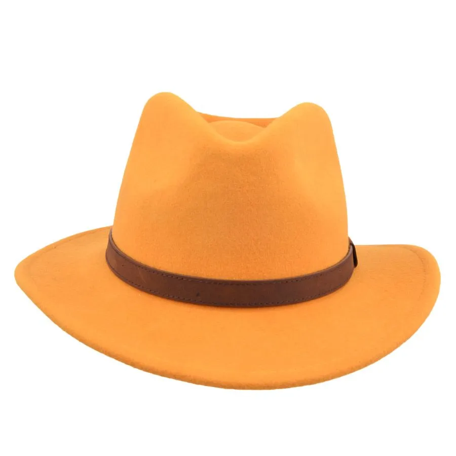 Handmade 100% Wool Mustard Fedora