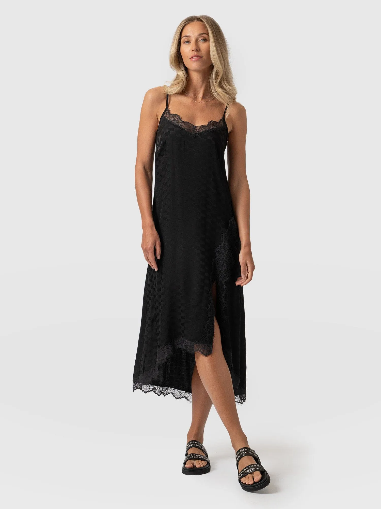 Harper Lace Cami Dress - Black Jacquard