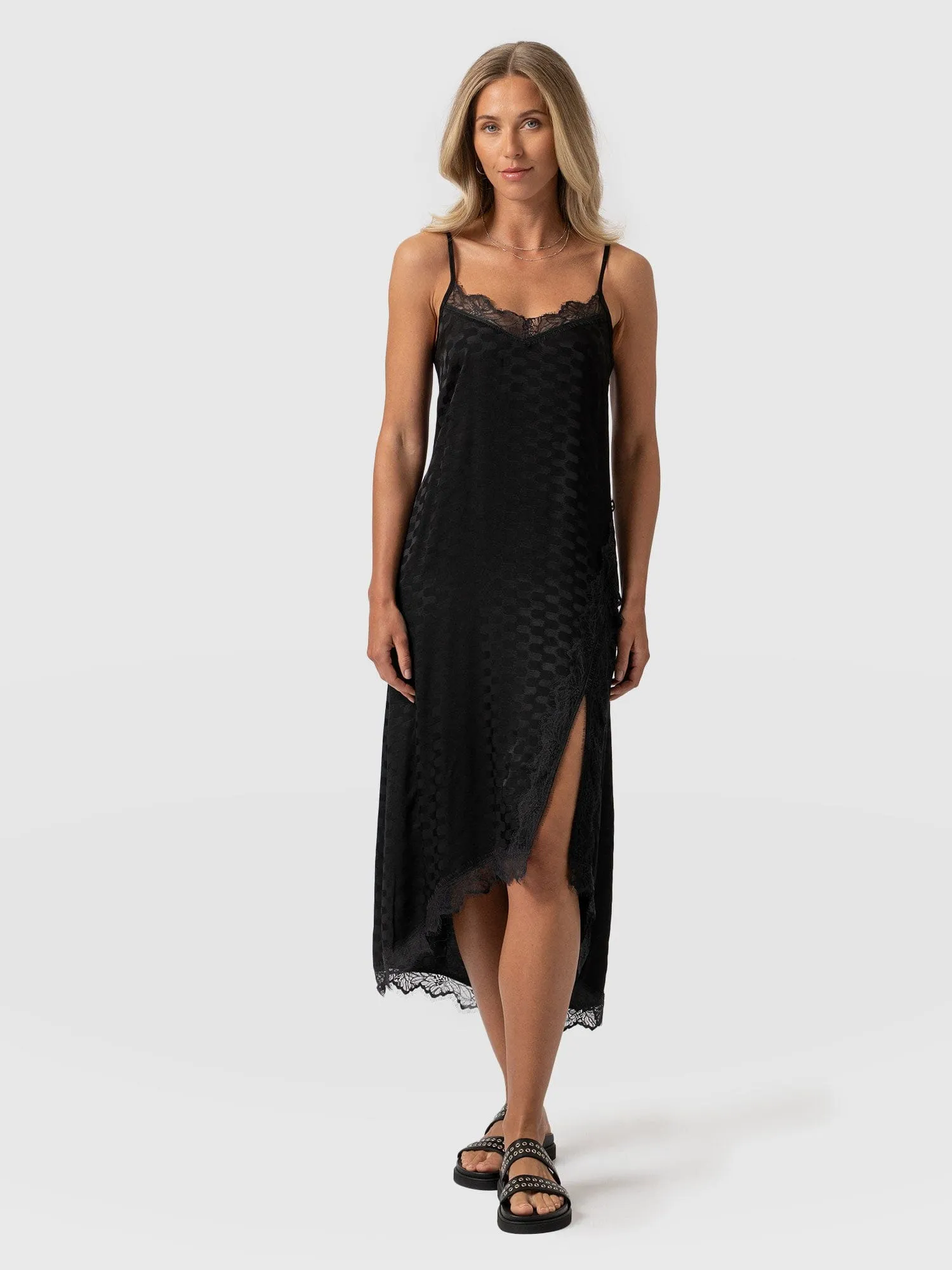 Harper Lace Cami Dress - Black Jacquard