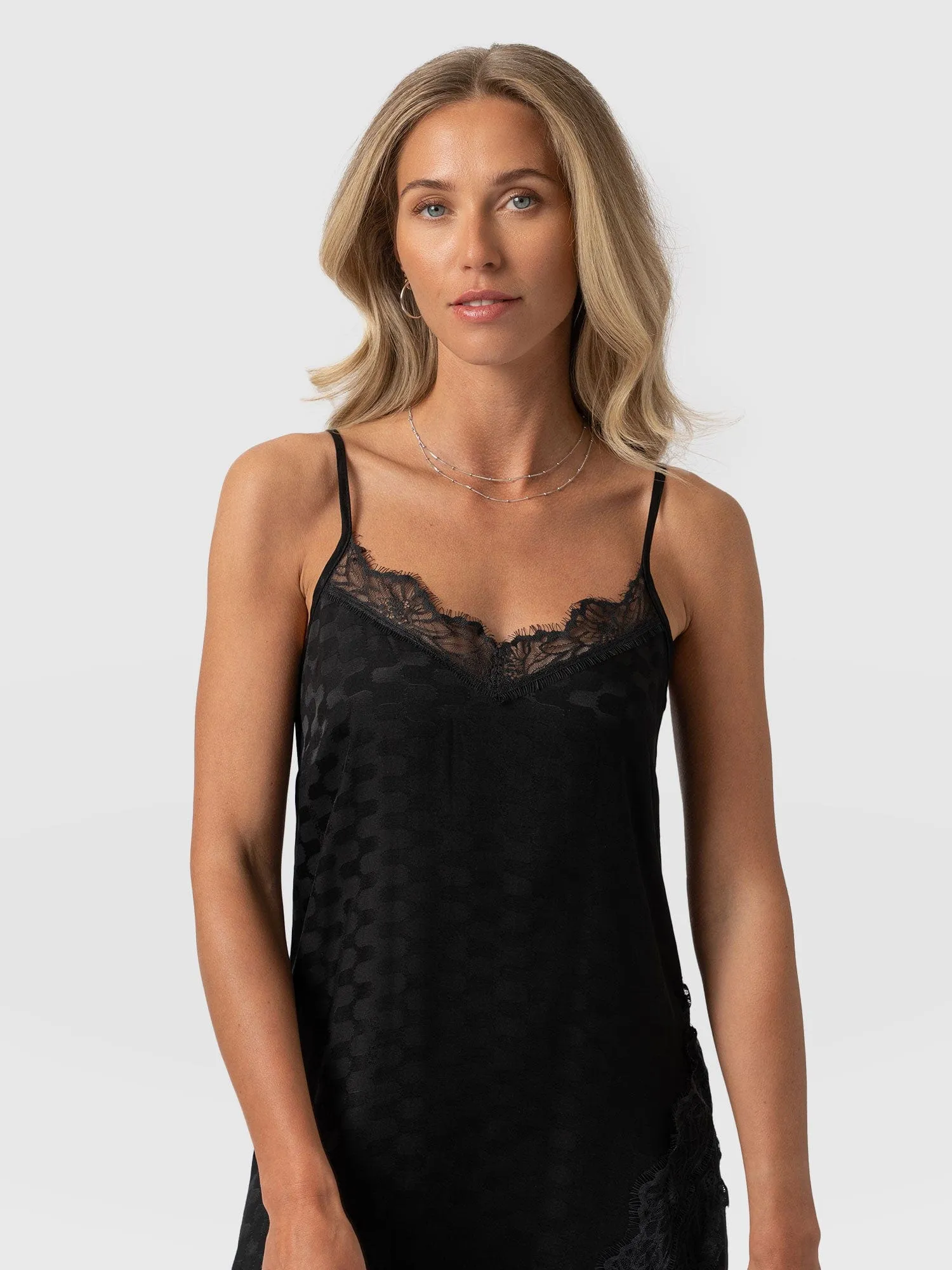 Harper Lace Cami Dress - Black Jacquard