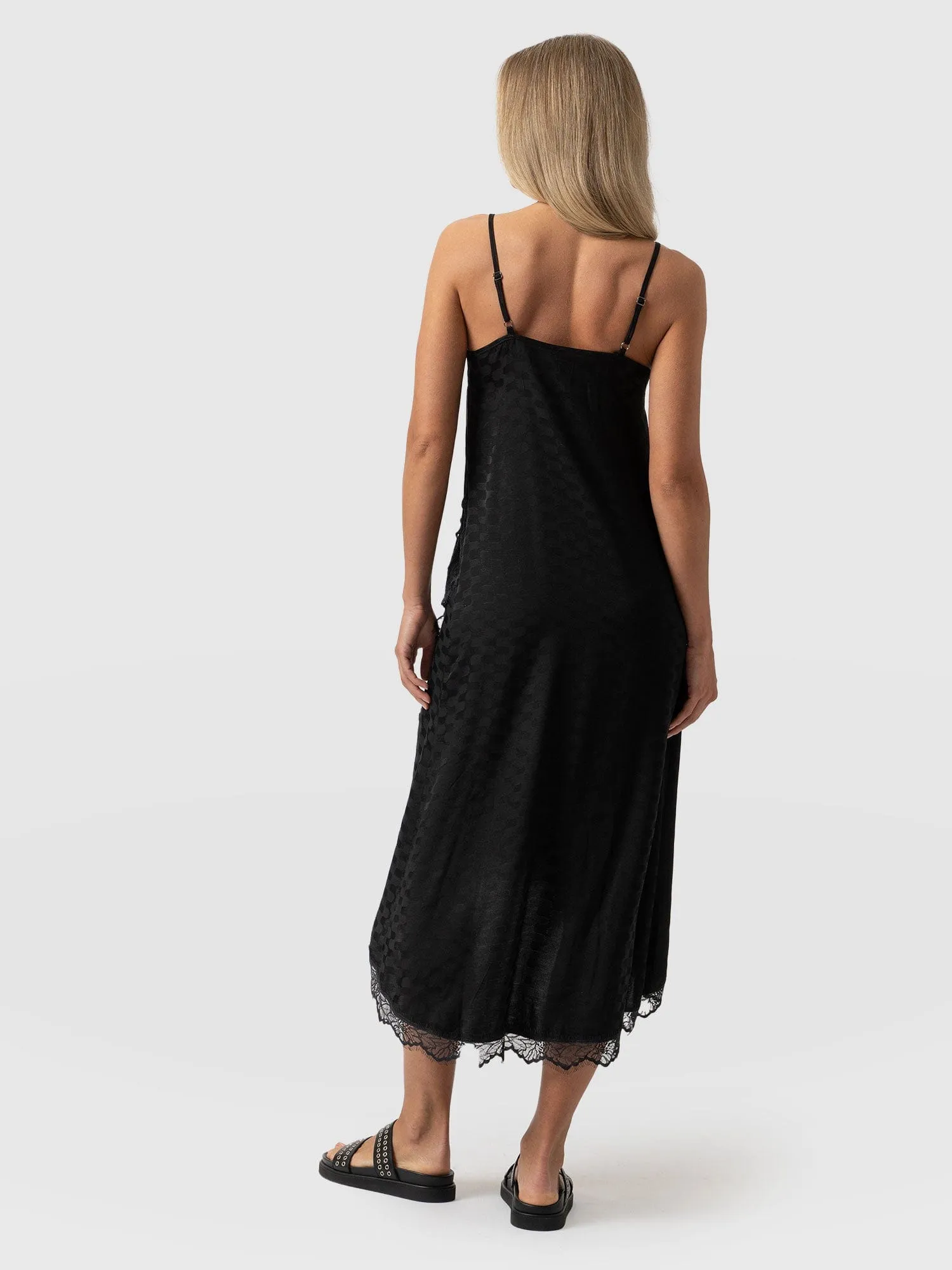 Harper Lace Cami Dress - Black Jacquard