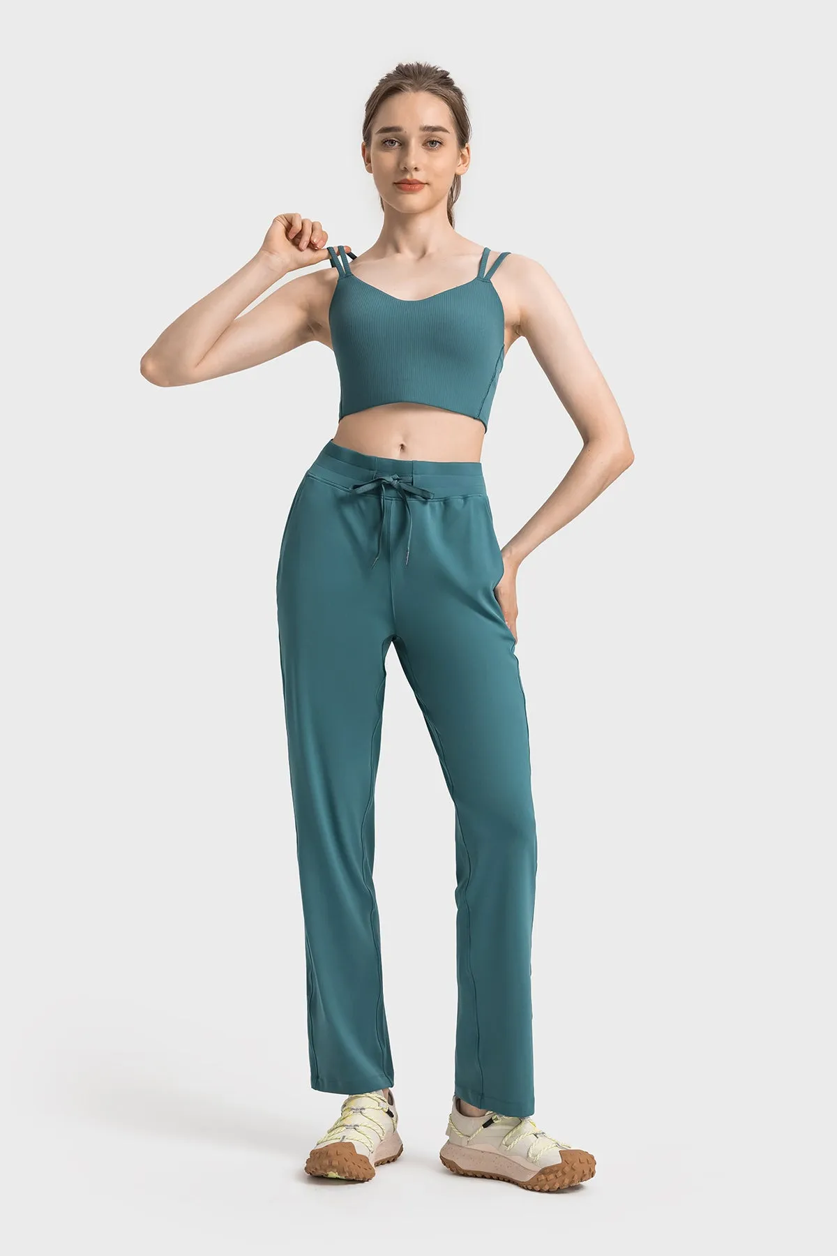 High-Waisted Straight-Leg Casual Trousers