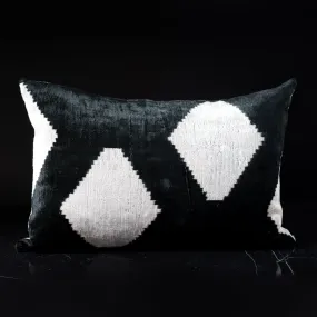 Ikat Velvet Black and Silver Diamonds Lumbar Pillow