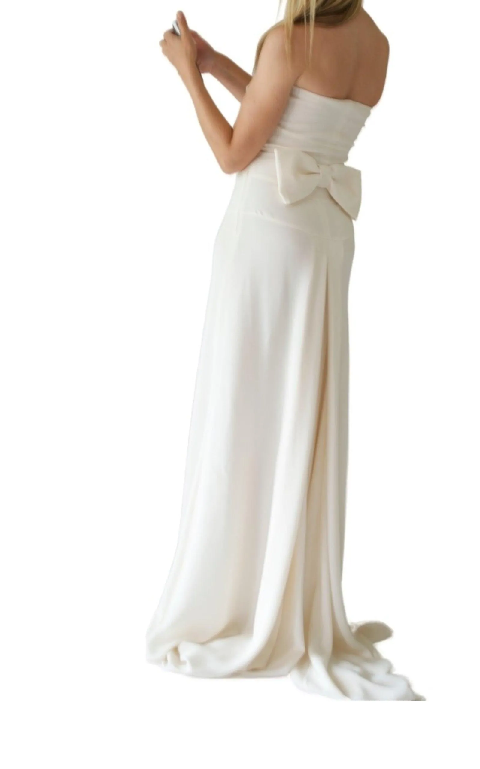 Ivory Bow-Back Strapless Silk Gown