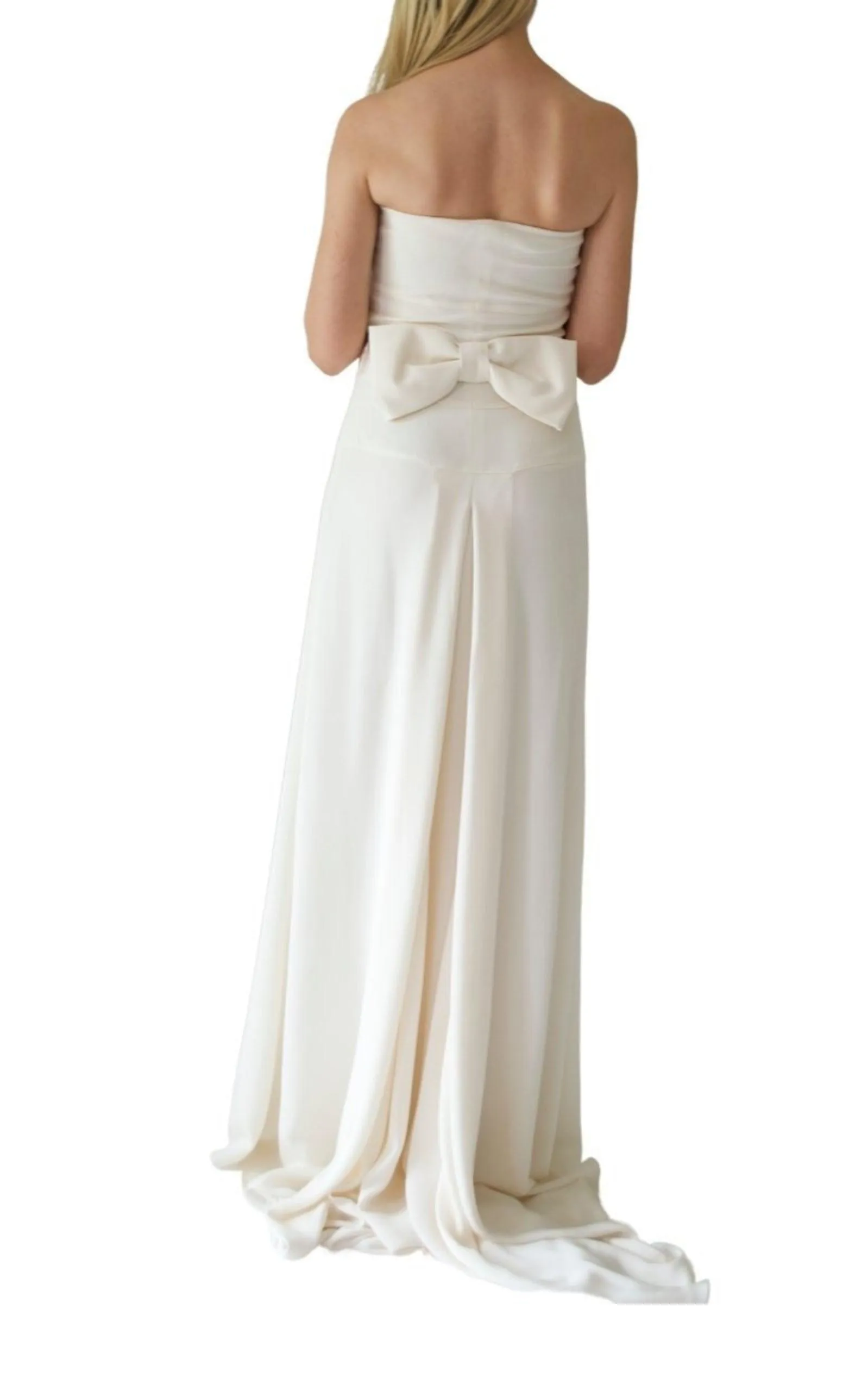 Ivory Bow-Back Strapless Silk Gown