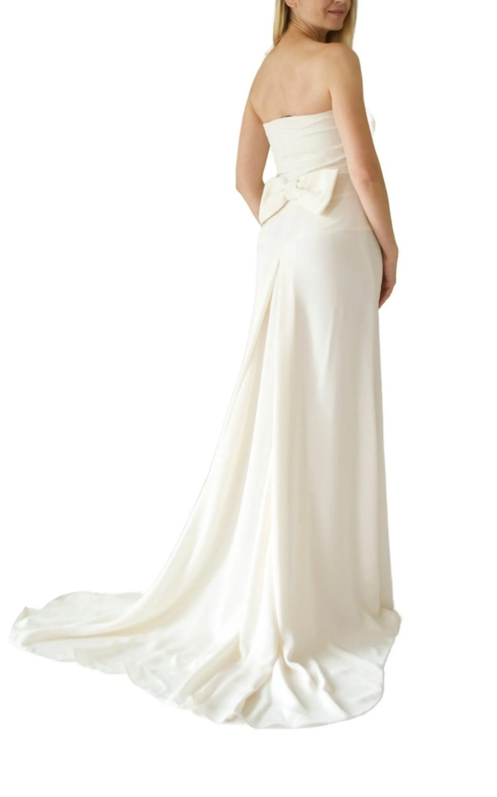 Ivory Bow-Back Strapless Silk Gown