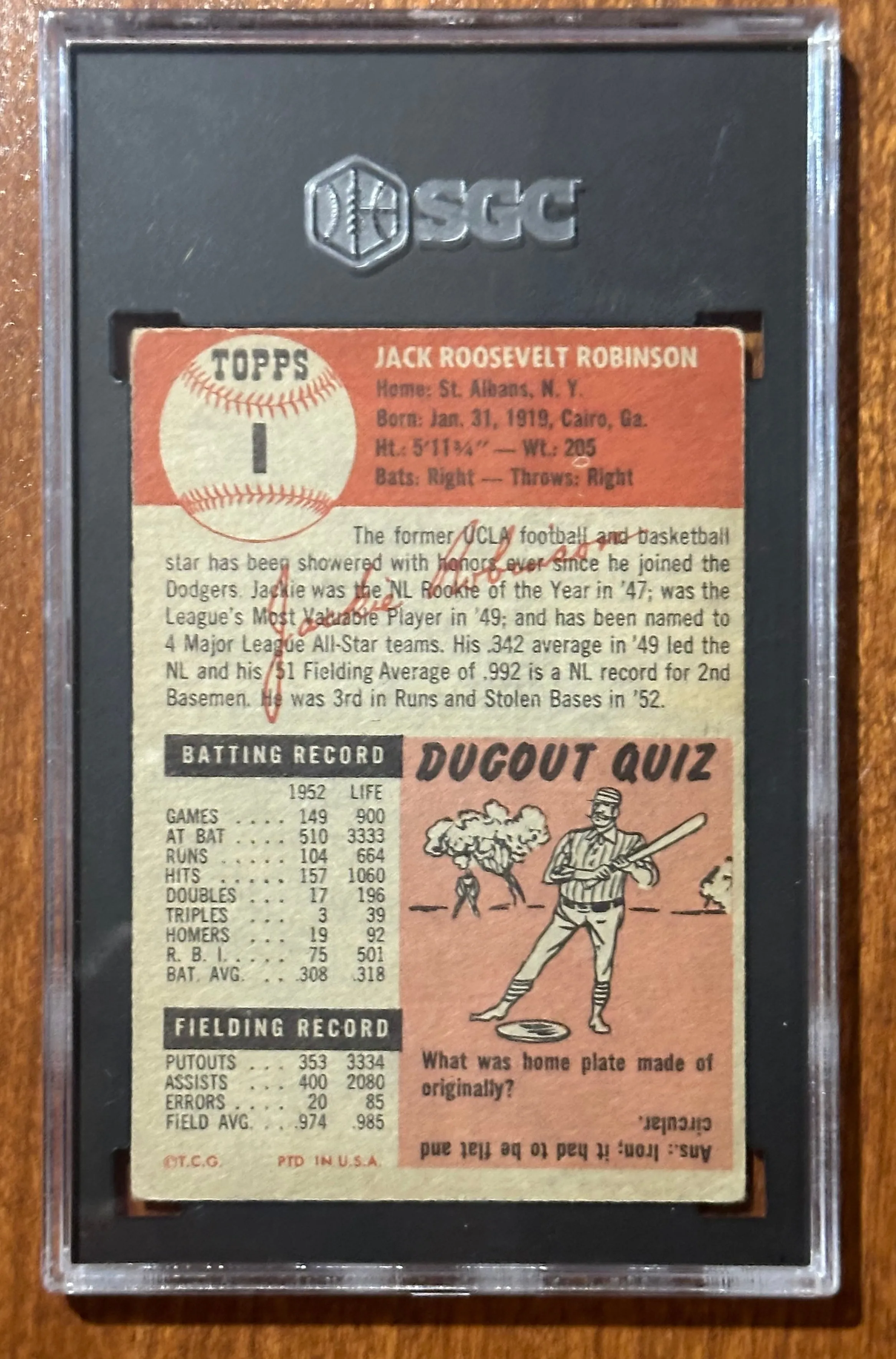 Jackie Robinson 1953 Topps  #1 Brooklyn Dodgers SGC 3 VG Dodgers