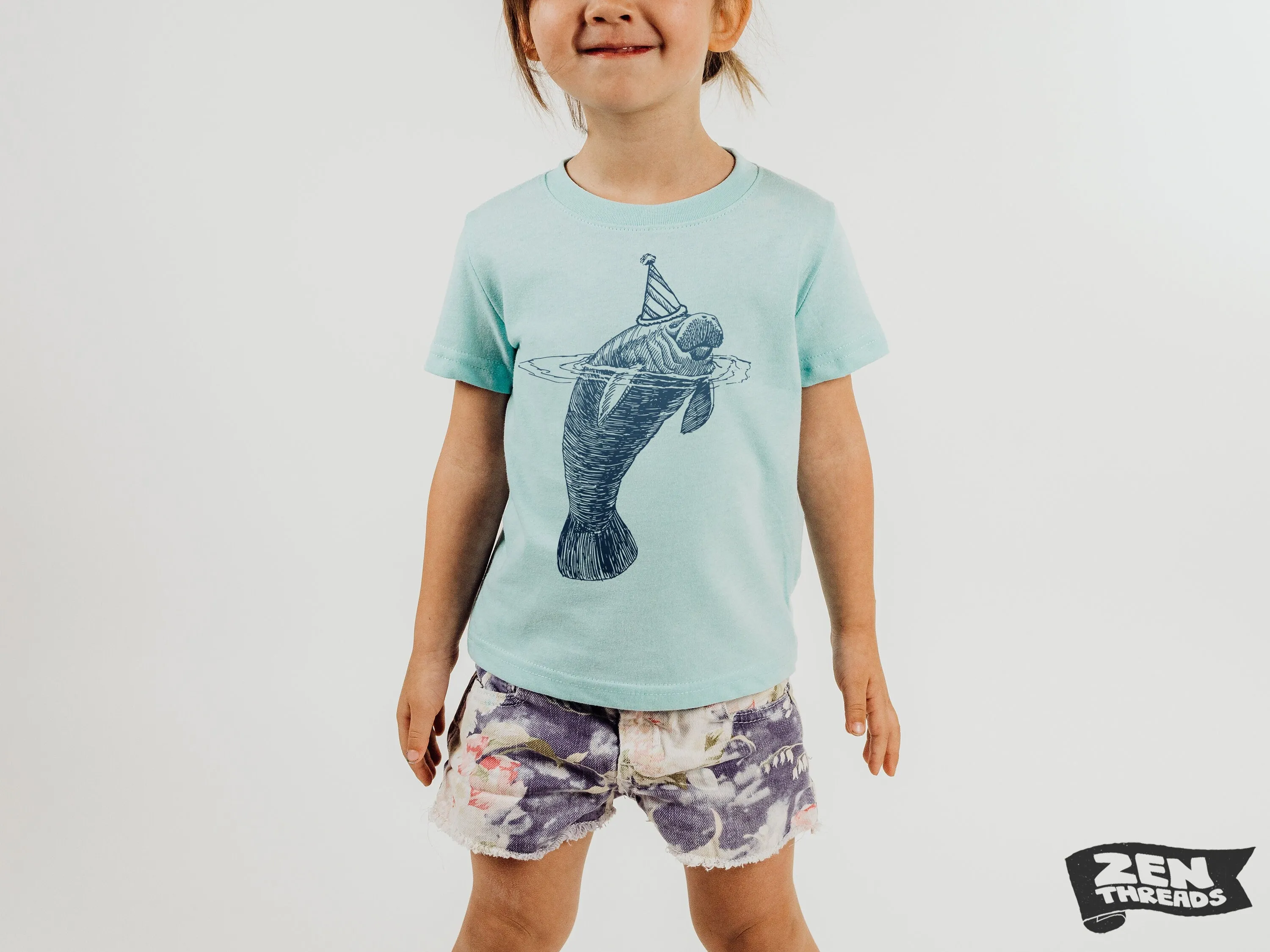 Kids Manatee Party Hat Tee - Soft & Breathable Jersey T-Shirt