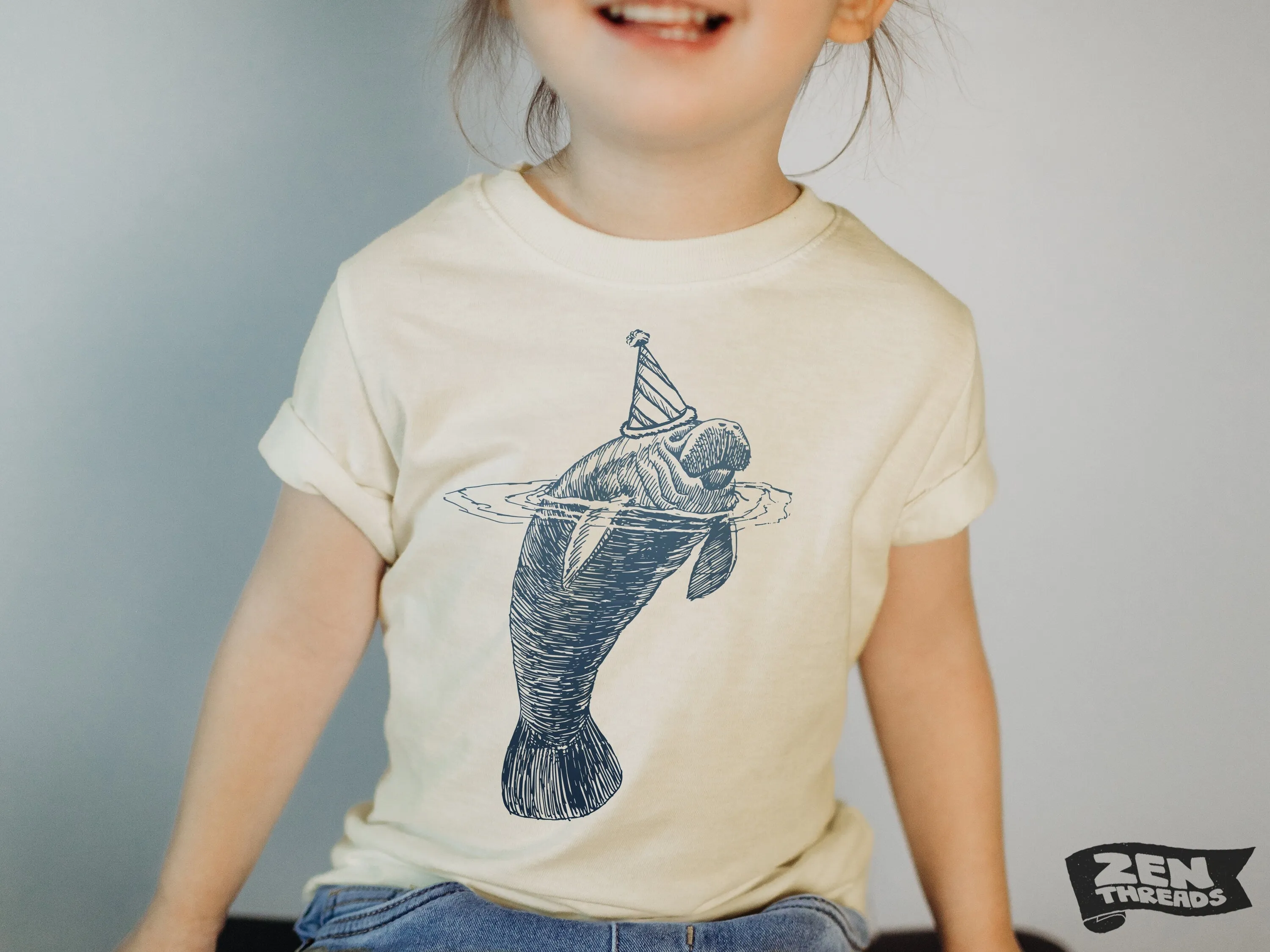 Kids Manatee Party Hat Tee - Soft & Breathable Jersey T-Shirt