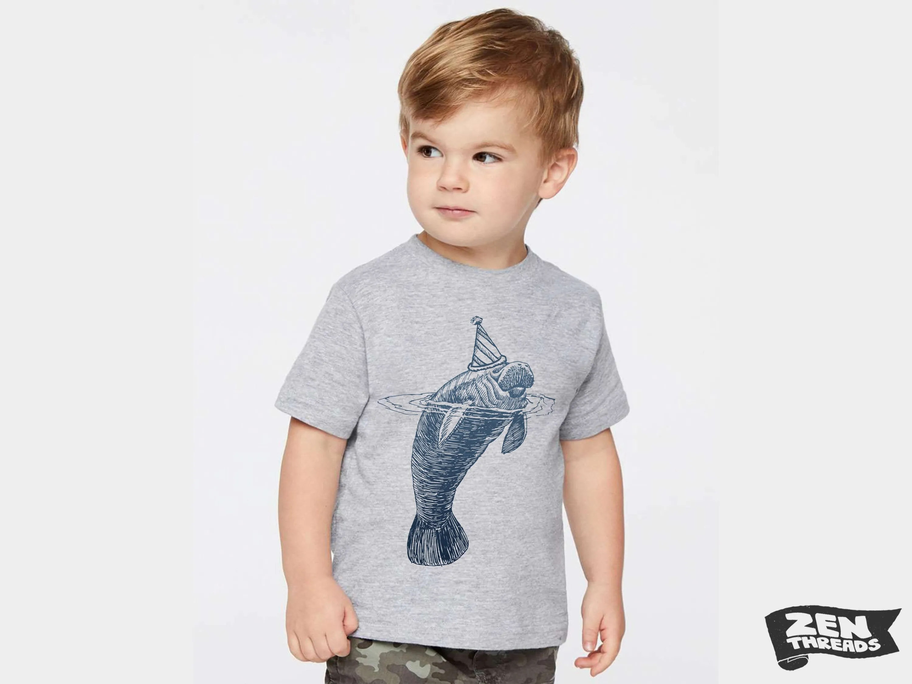 Kids Manatee Party Hat Tee - Soft & Breathable Jersey T-Shirt