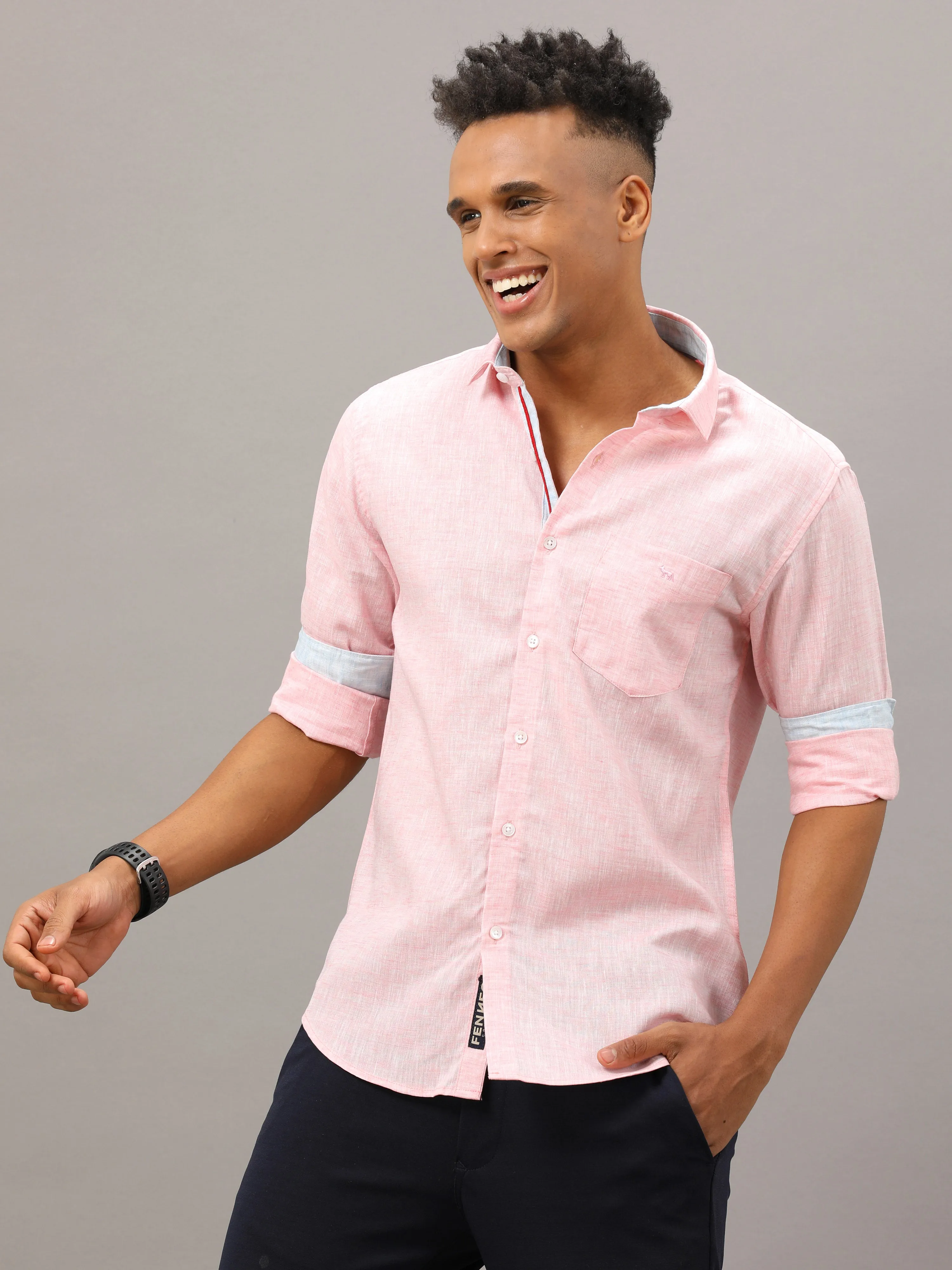 Light Pink Fit Linen Shirt