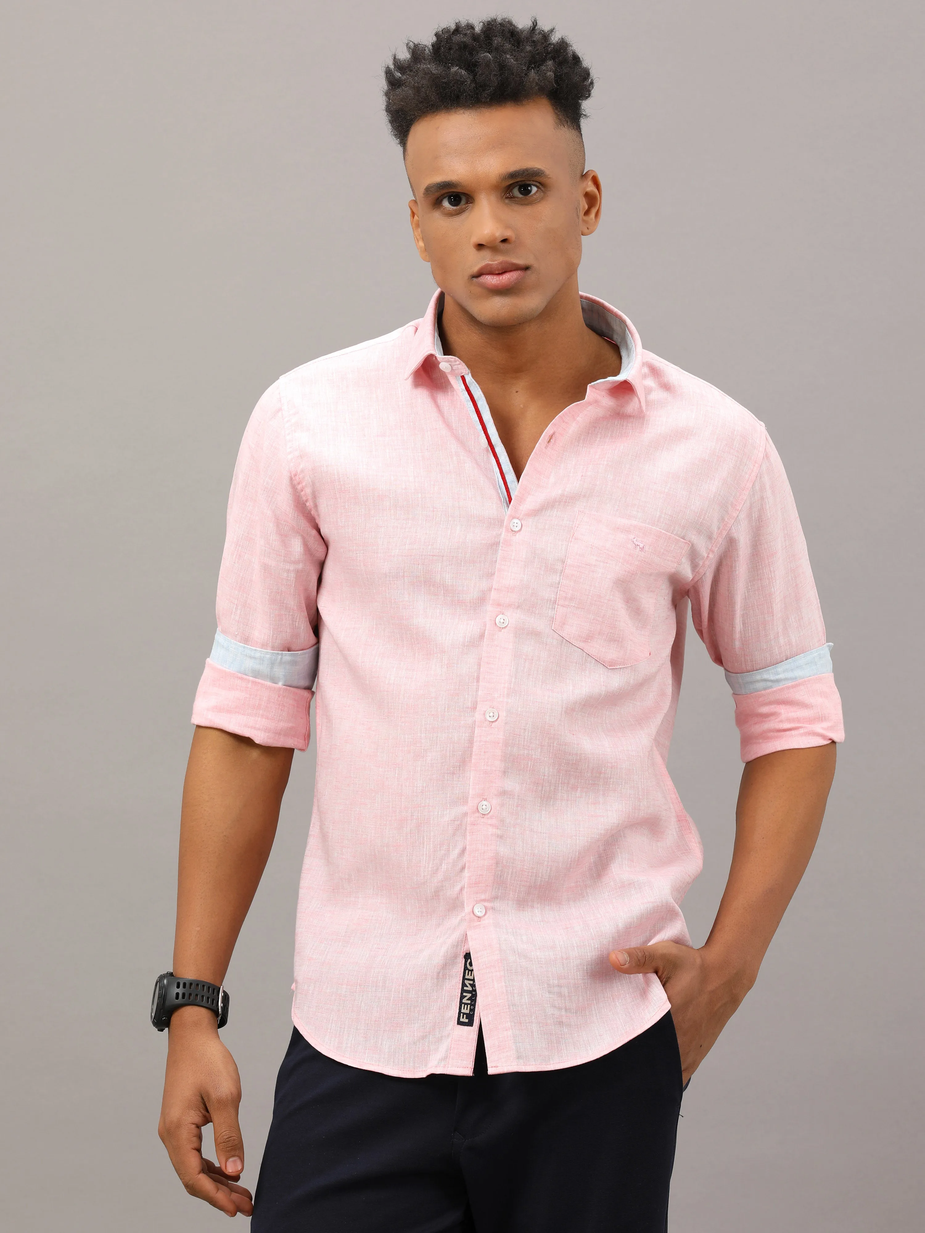 Light Pink Fit Linen Shirt