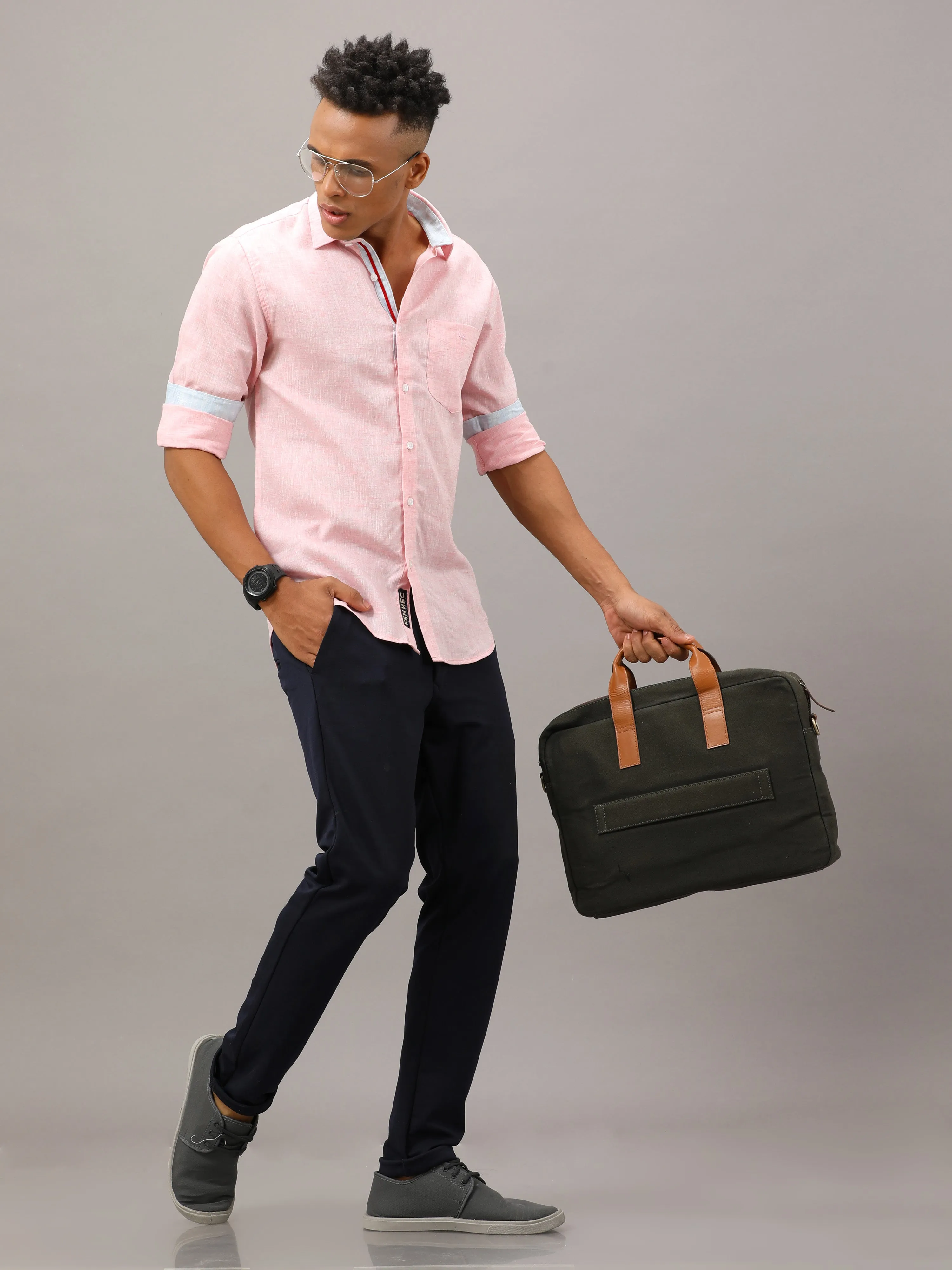 Light Pink Fit Linen Shirt