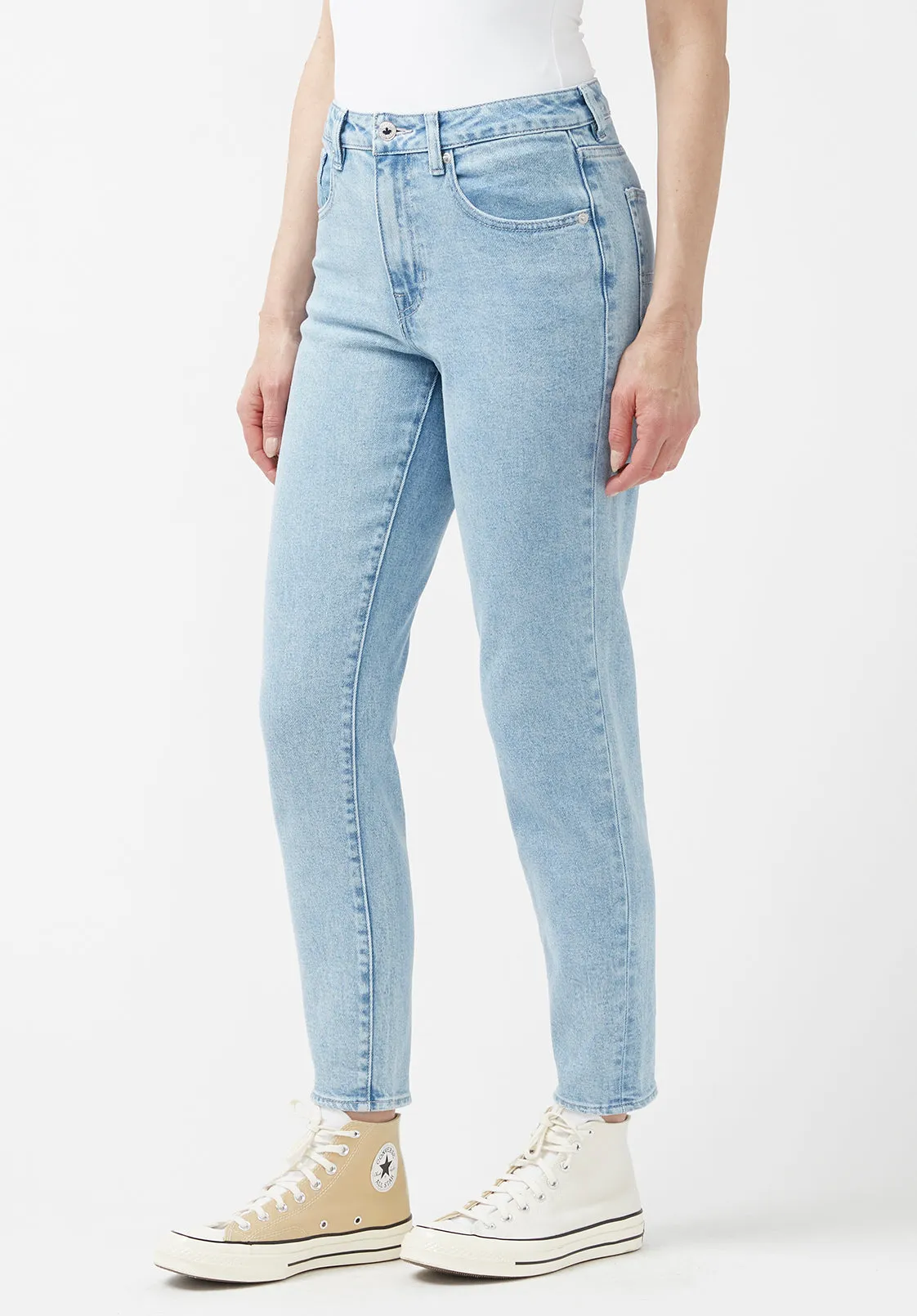 Margot Women's Mom Jeans in Creased and Veined Light Blue - BL15847