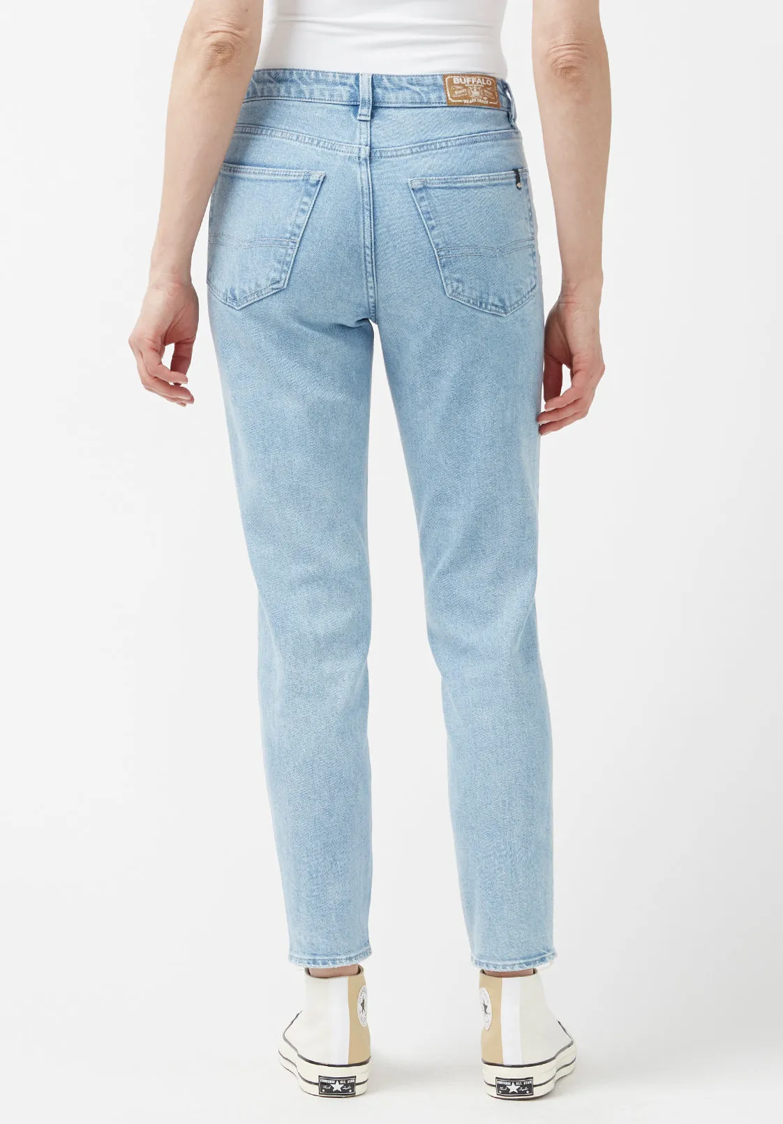 Margot Women's Mom Jeans in Creased and Veined Light Blue - BL15847