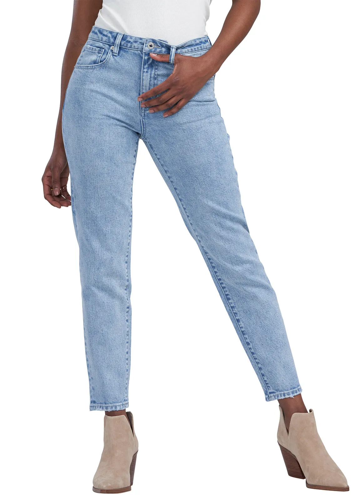 Margot Women's Mom Jeans in Creased and Veined Light Blue - BL15847