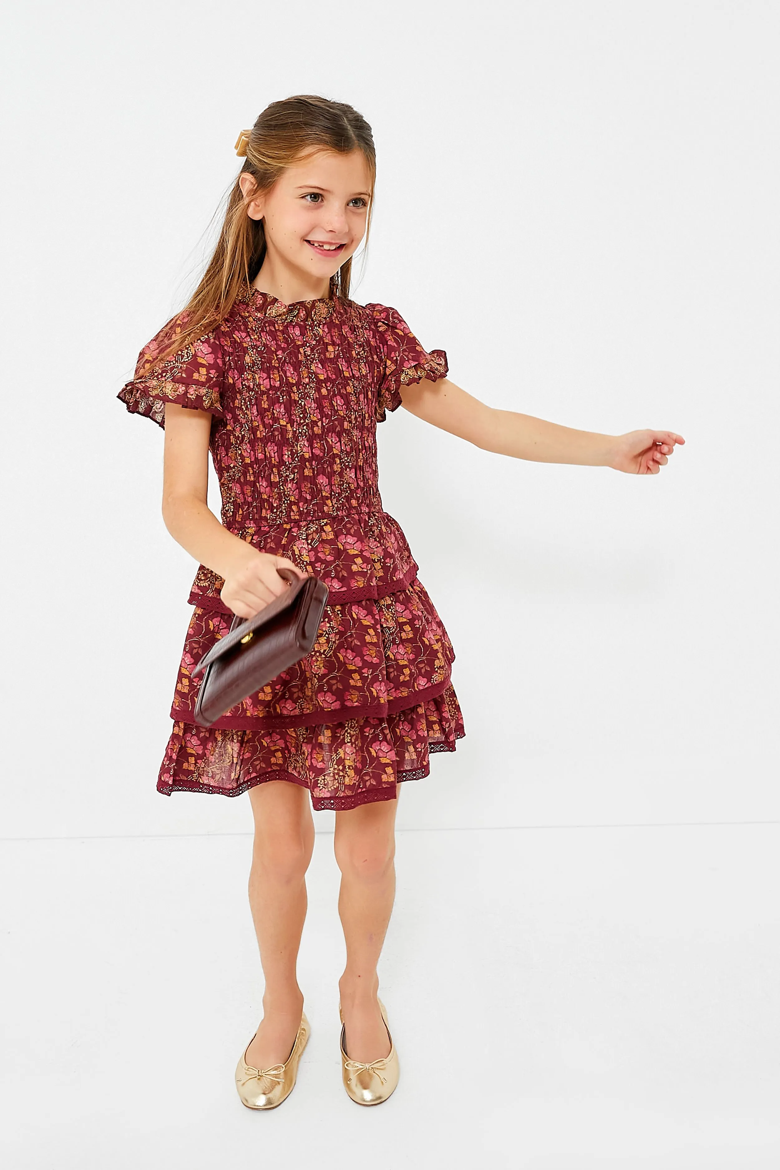 Maroon Giulia Short Sleeve Tiered Dress