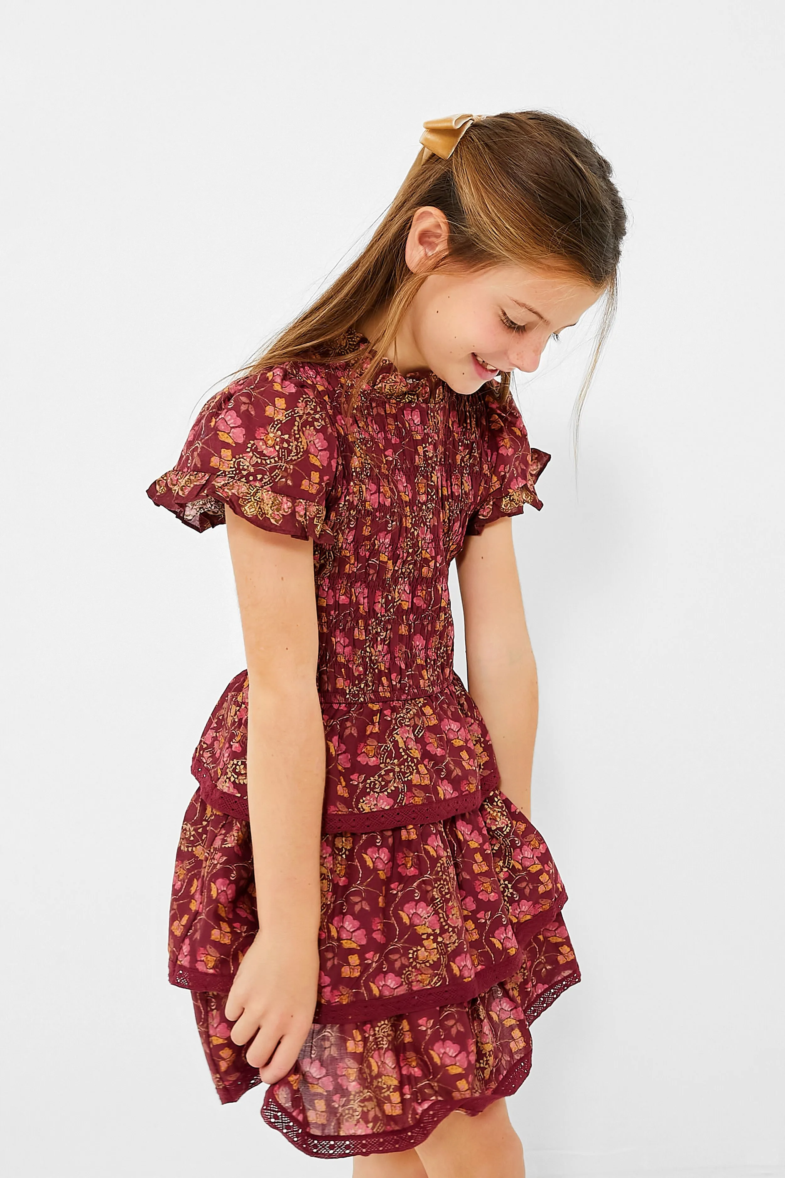 Maroon Giulia Short Sleeve Tiered Dress