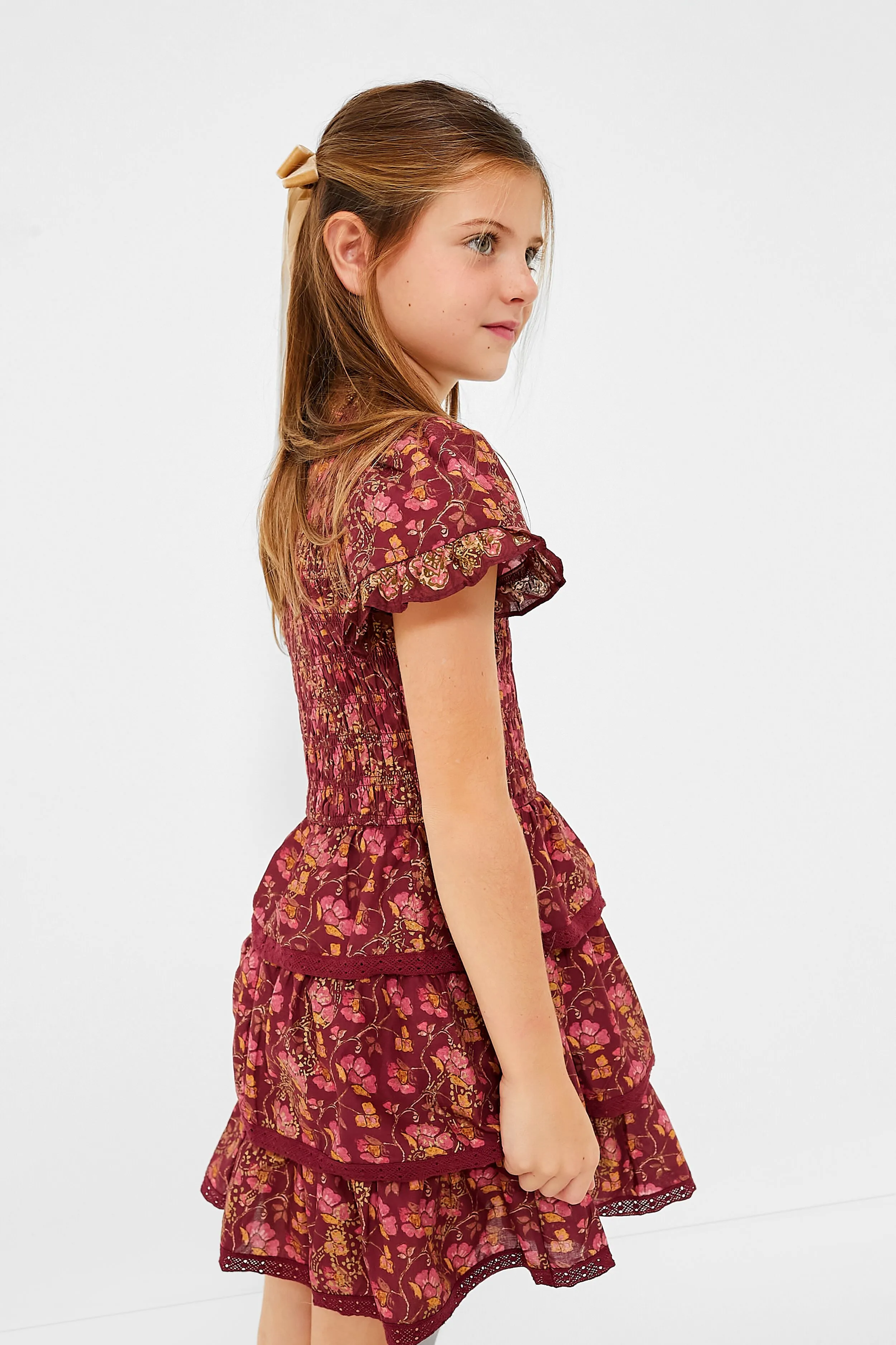 Maroon Giulia Short Sleeve Tiered Dress