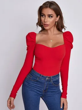 Mary Sweetheart Neck Leg-of-mutton Sleeve Top