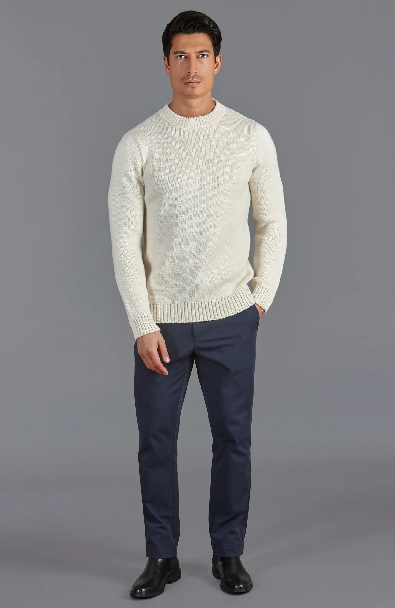 Mens Chunky Merino Wool Crew Neck Jumper