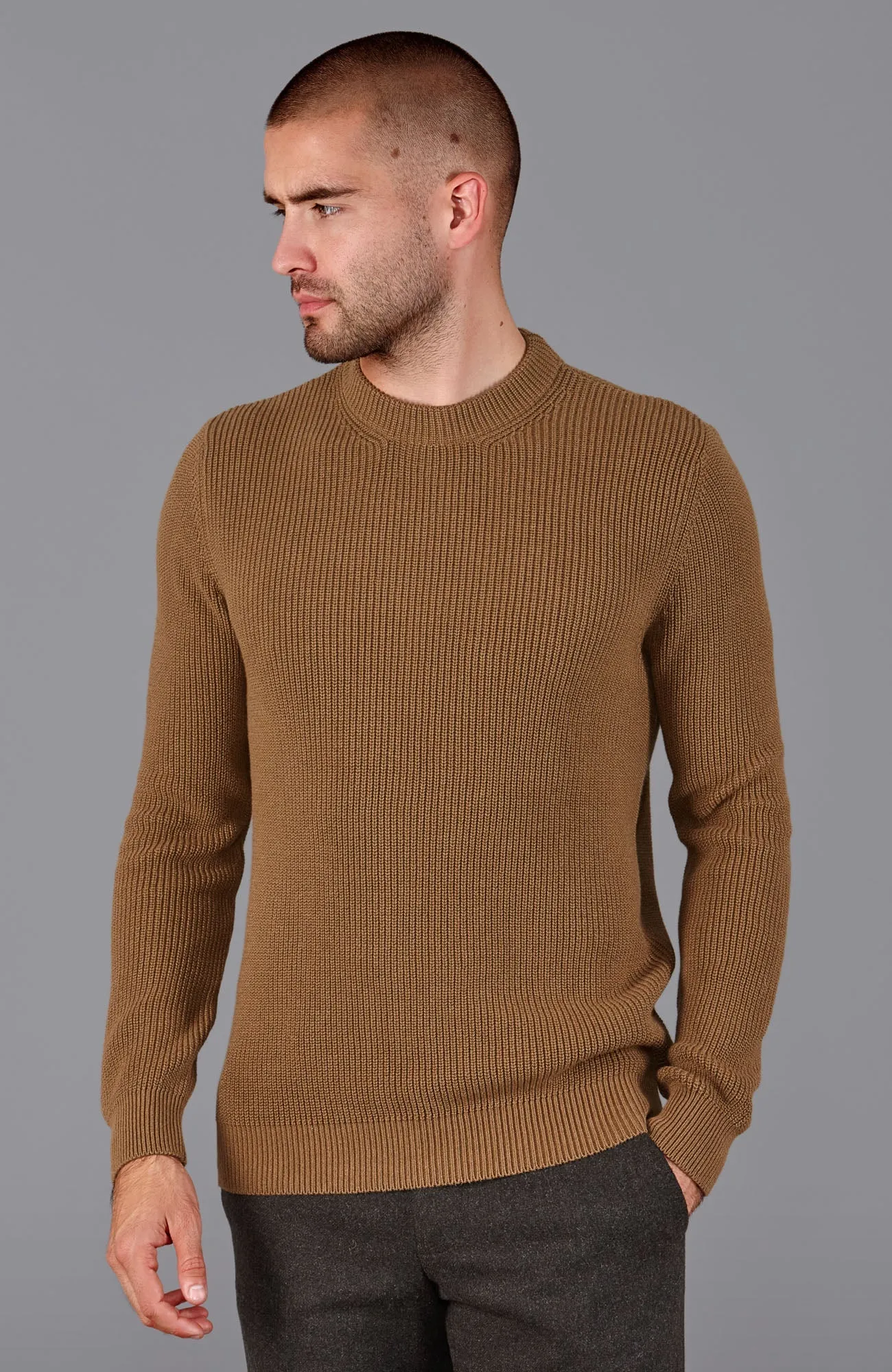 Mens Midweight 100% Cotton Fisherman Rib Jumper