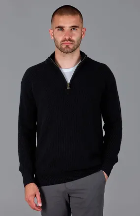 Mens Midweight Cotton Zip Neck Jumper