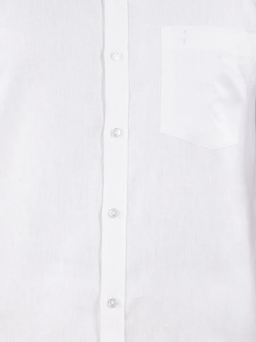 Mens Premium Pure Linen Shirt Half Sleeve with Double Dhoti White 770