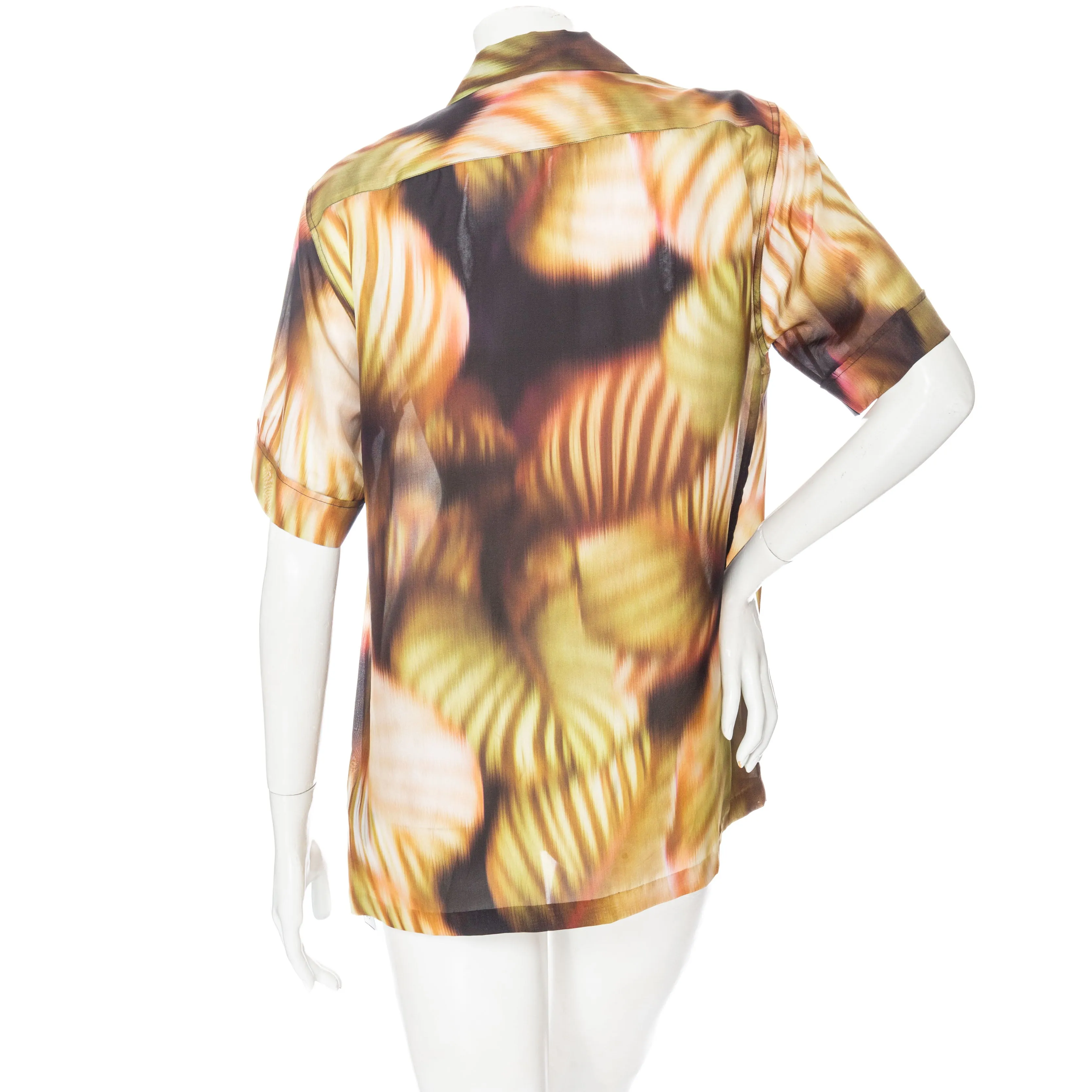 Multicolored Silk Abstract-Print Embroidered Floral Shirt