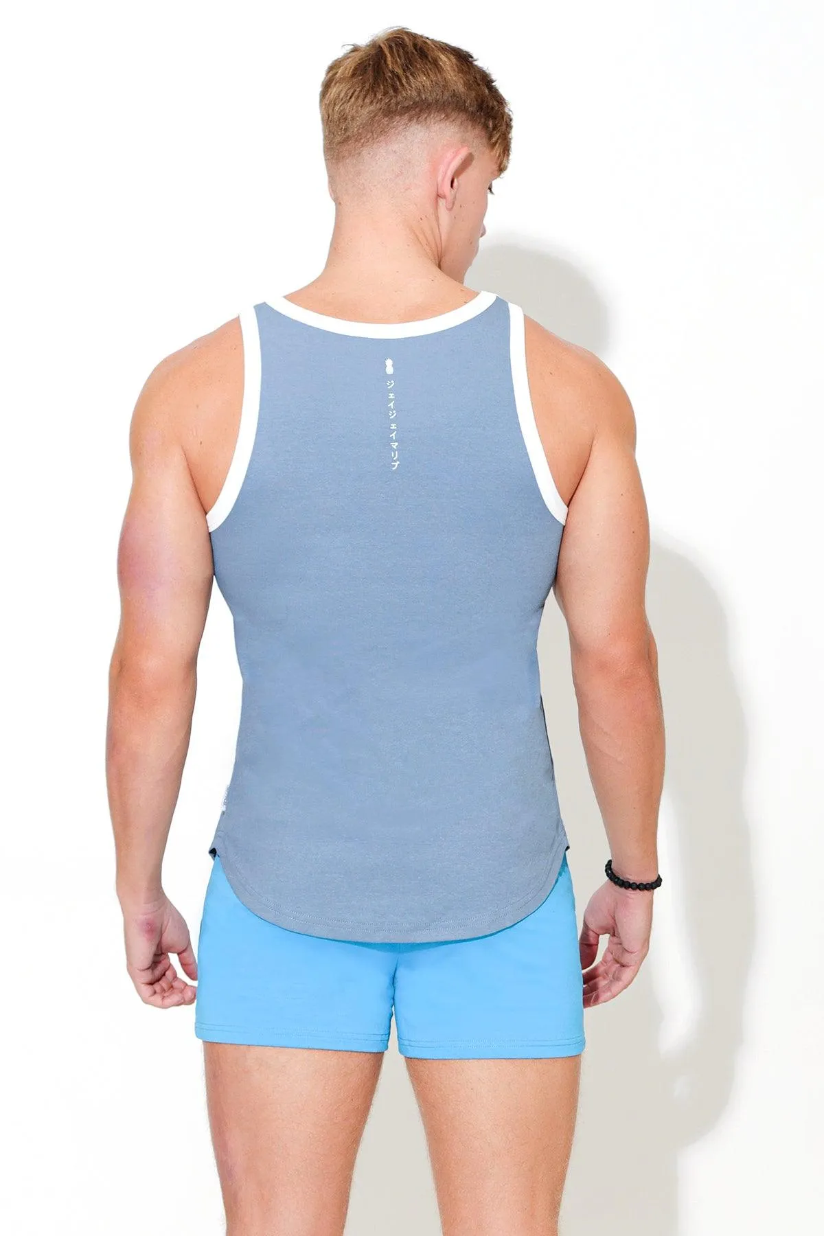 Muscle Fit Ribbed Tank - Blue Logo