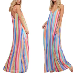 New Sexy Multicolored Boho Chic Maxi Dress With Pockets