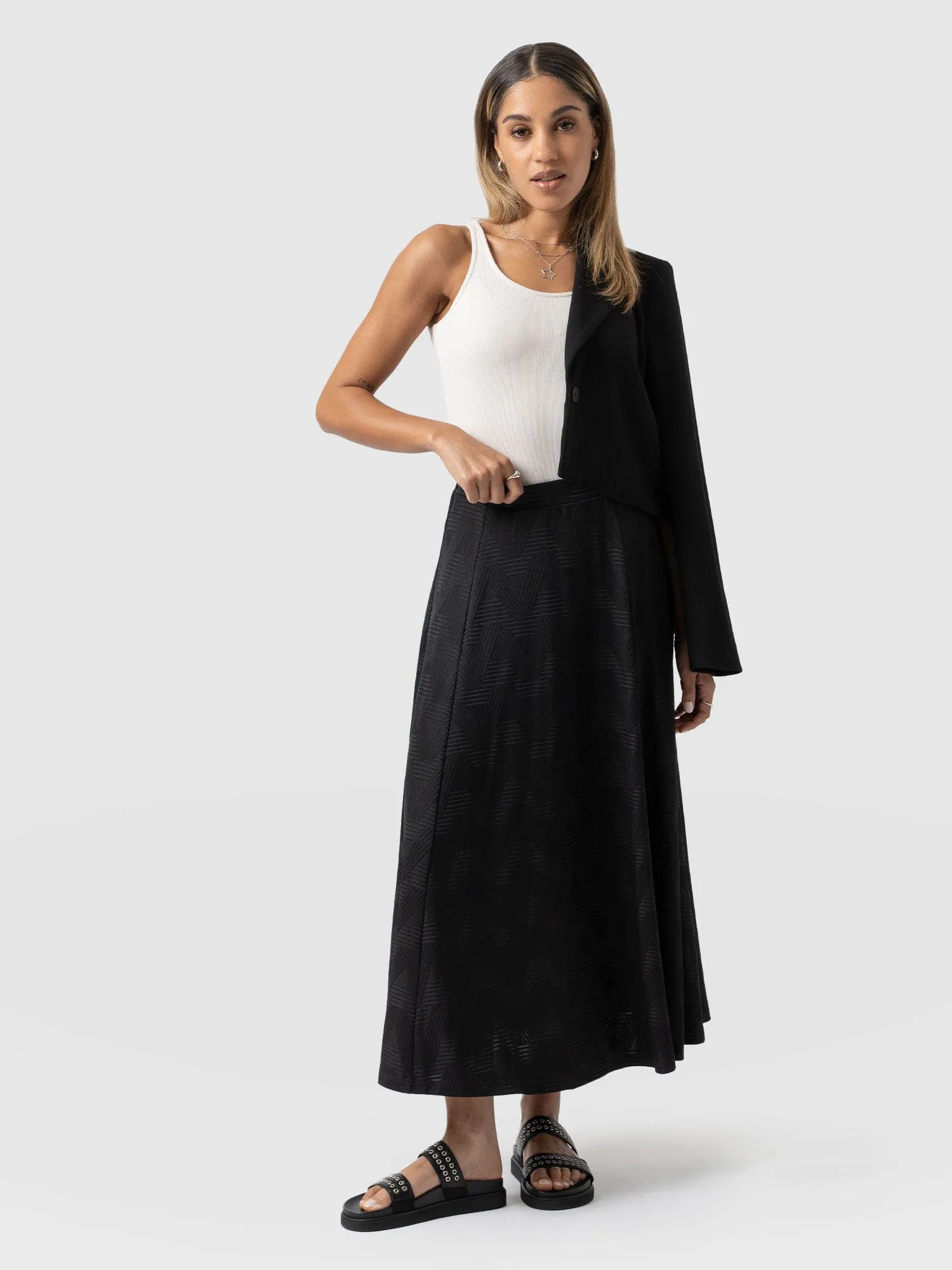 Nora A-Line Skirt - Black Jacquard