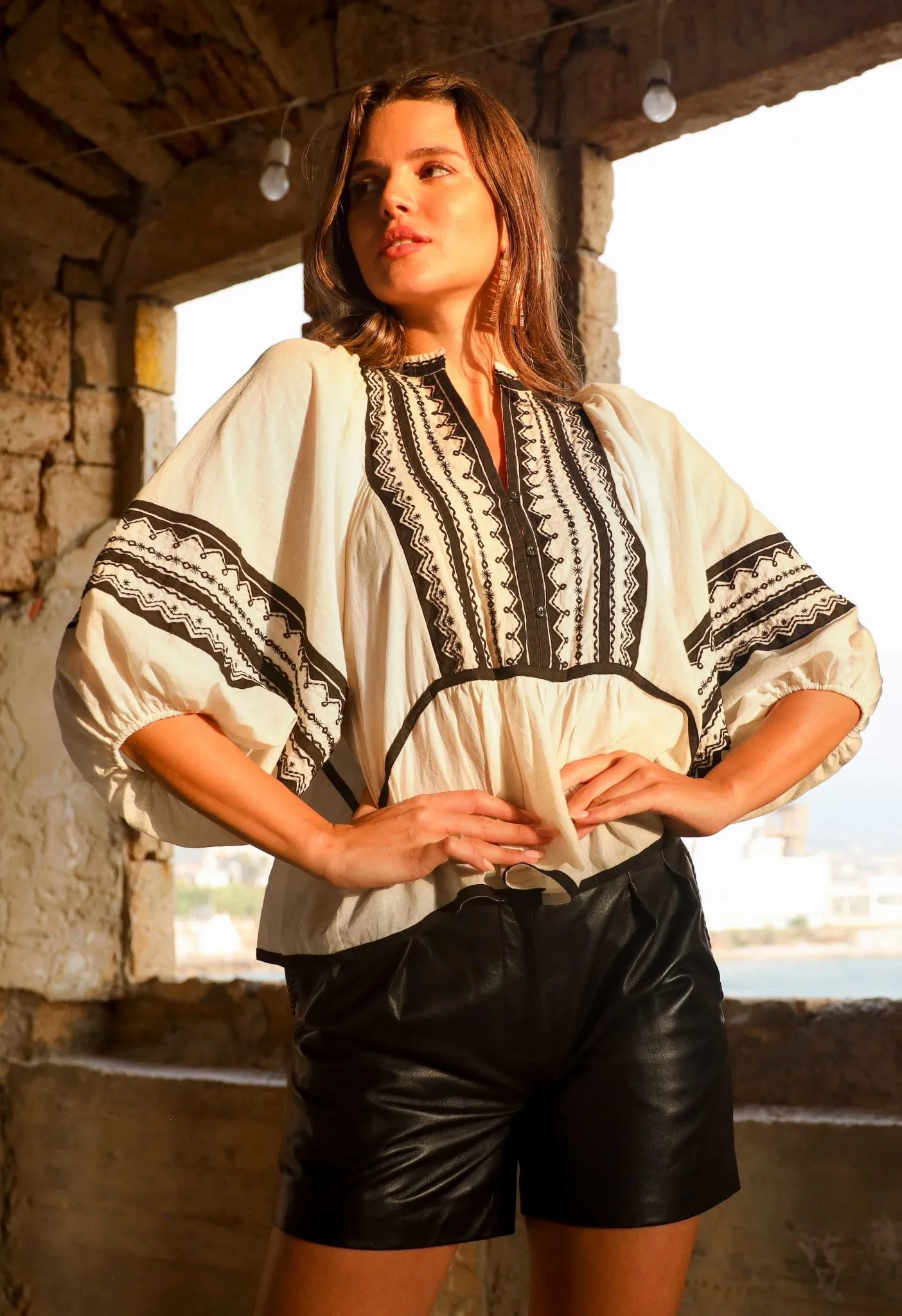 ONE OF A KIND - THE TRIBAL APPLIQUE EMBROIDERED LOOSE FITTED TOP