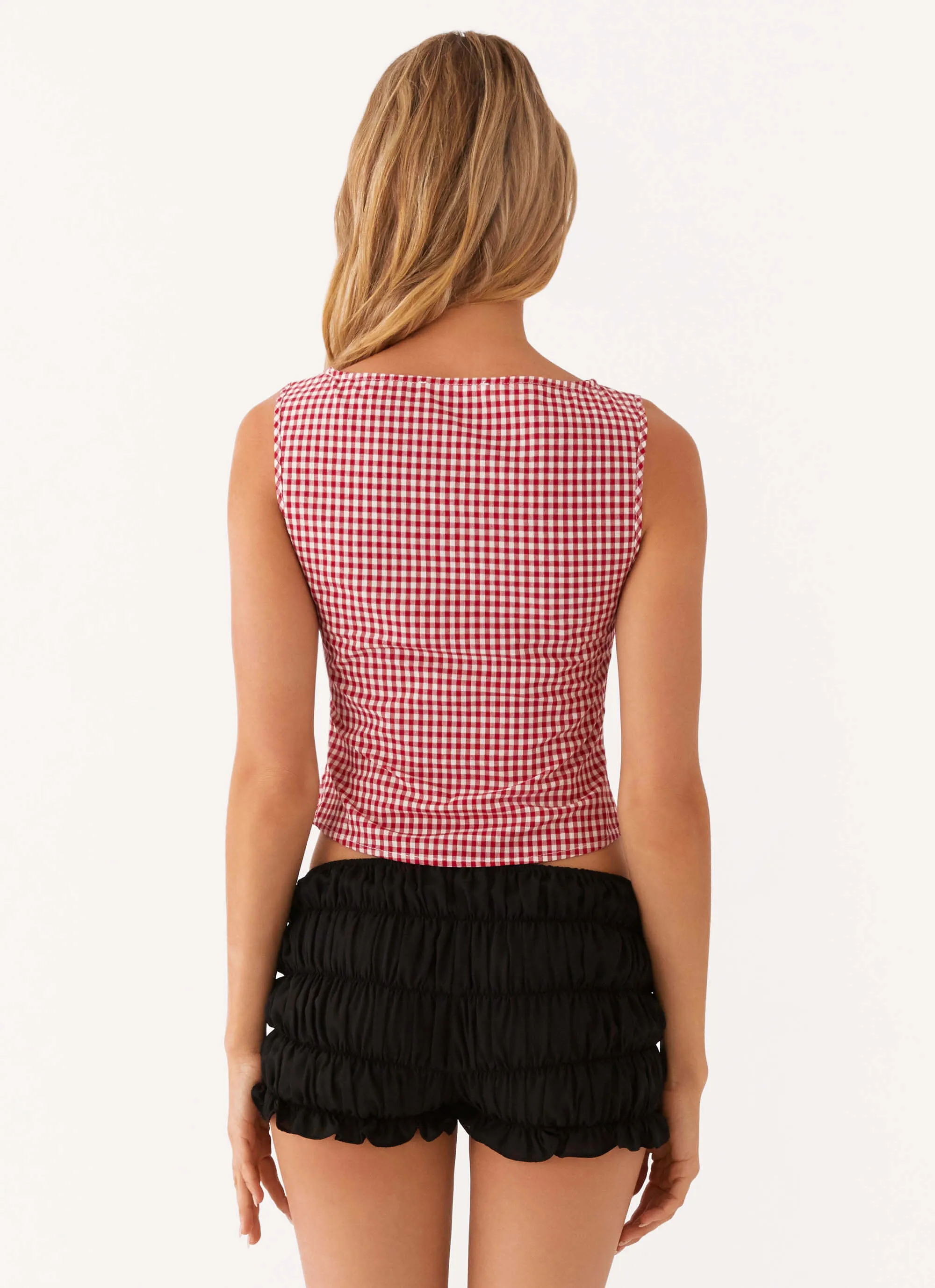 Quincy Top - Maroon Gingham