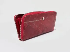 Red Vegan Leaf leather large Zip Wallet