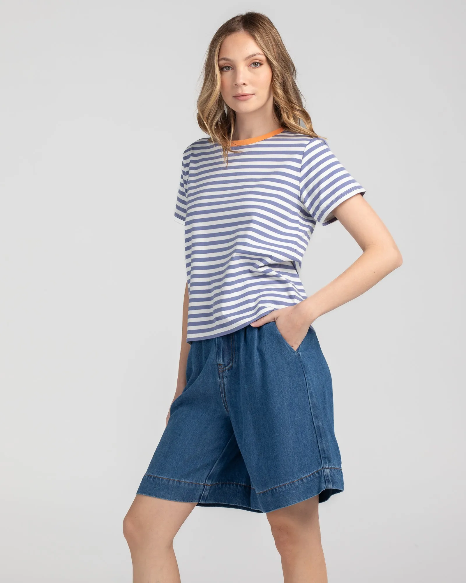 Sago Stripe Tee - Dusty Blue Stripe