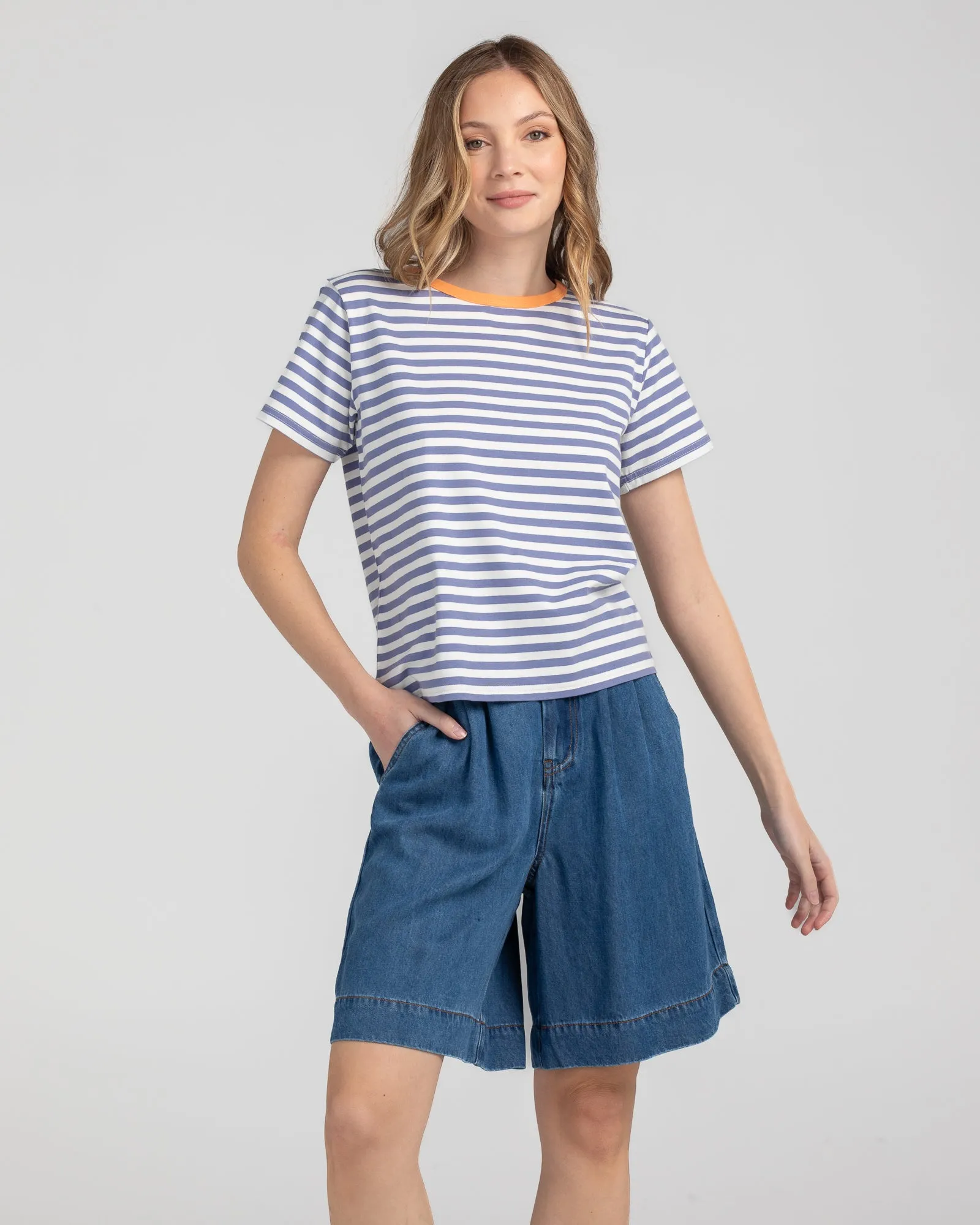 Sago Stripe Tee - Dusty Blue Stripe