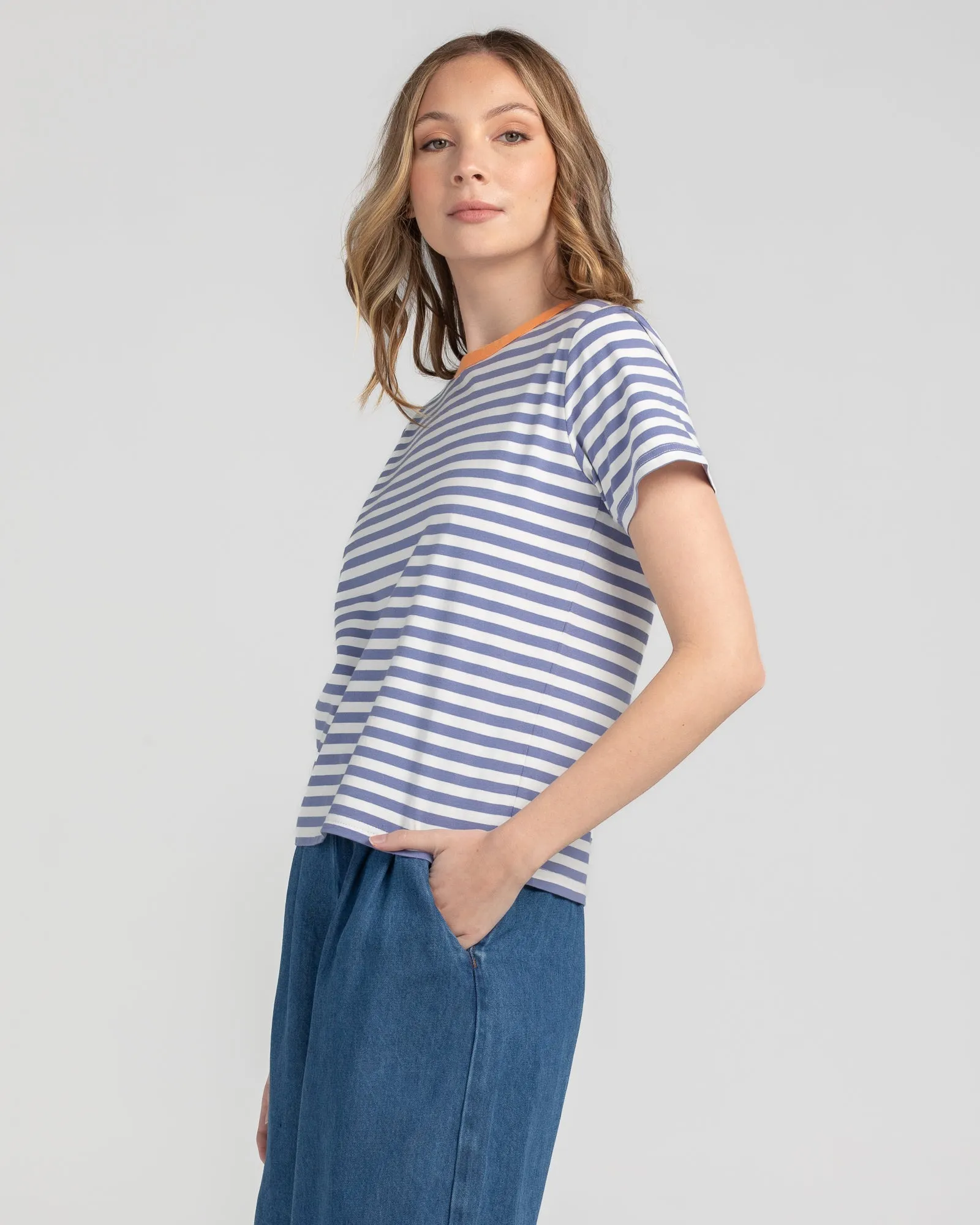 Sago Stripe Tee - Dusty Blue Stripe