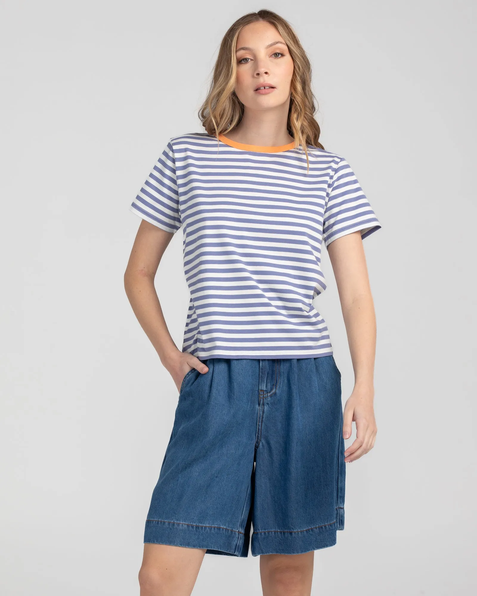 Sago Stripe Tee - Dusty Blue Stripe