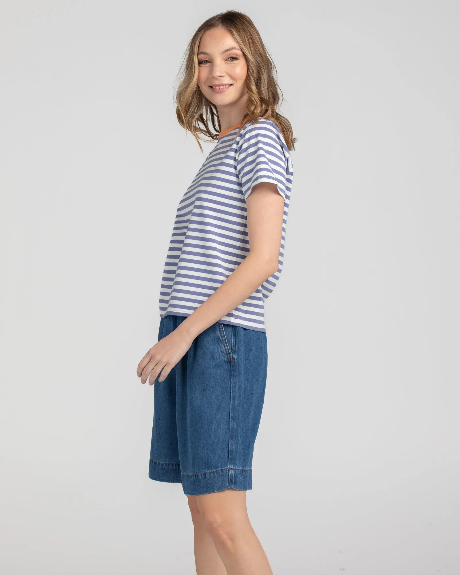 Sago Stripe Tee - Dusty Blue Stripe