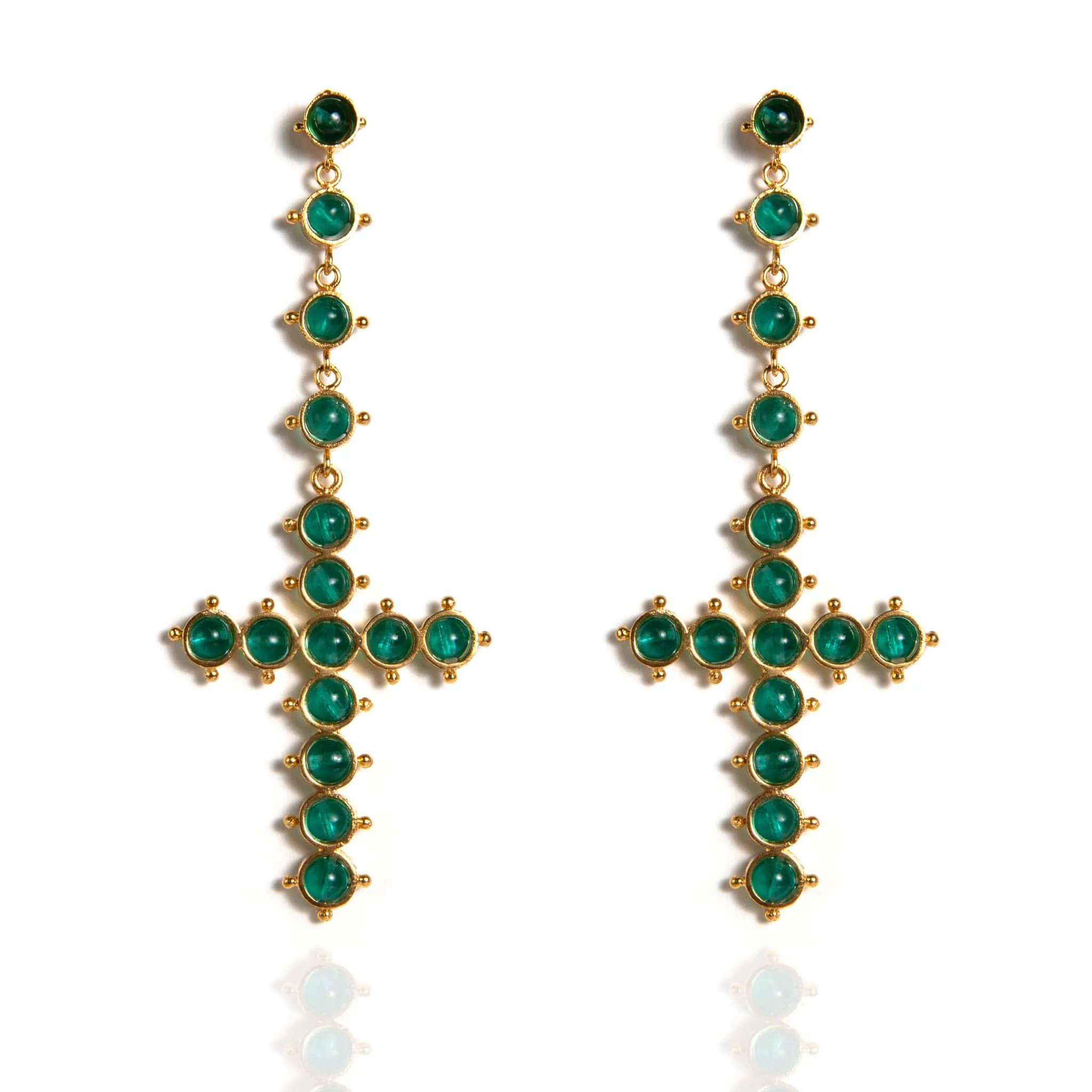 Saint Cross Beaded Earrings Frosted Teal