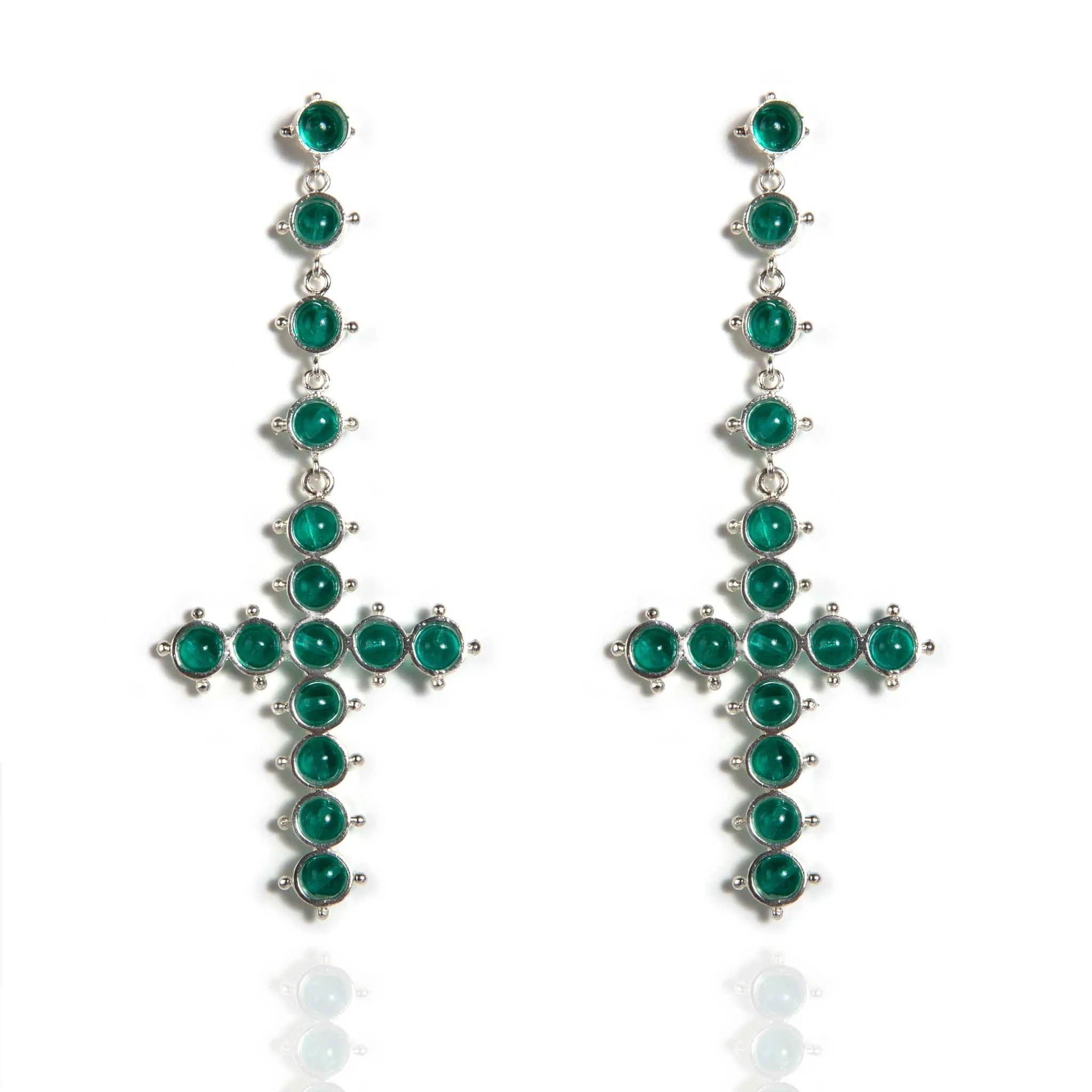 Saint Cross Beaded Earrings Frosted Teal