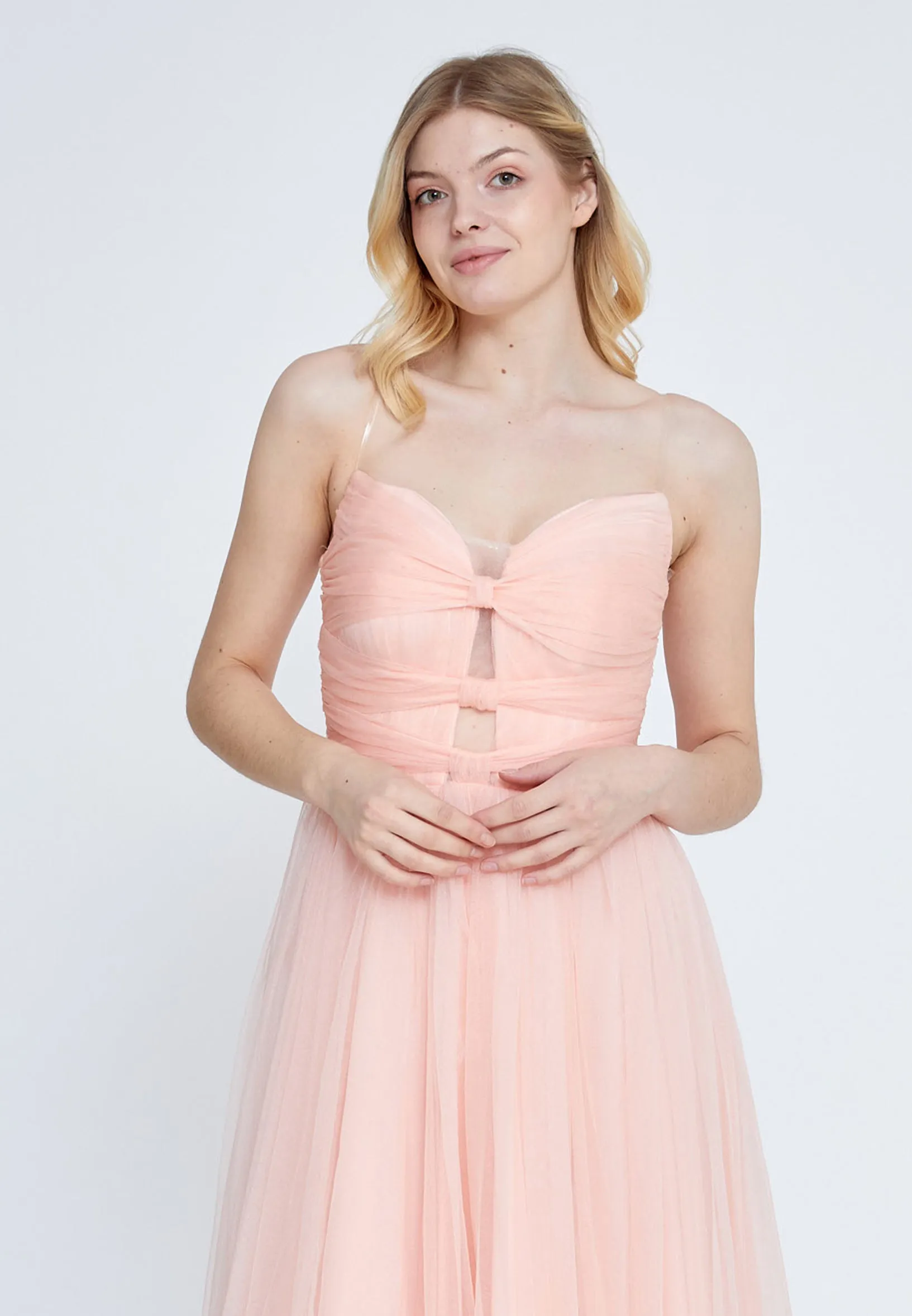 Strapless Maxi Tulle A - Line Regular Prom Dress - Peach