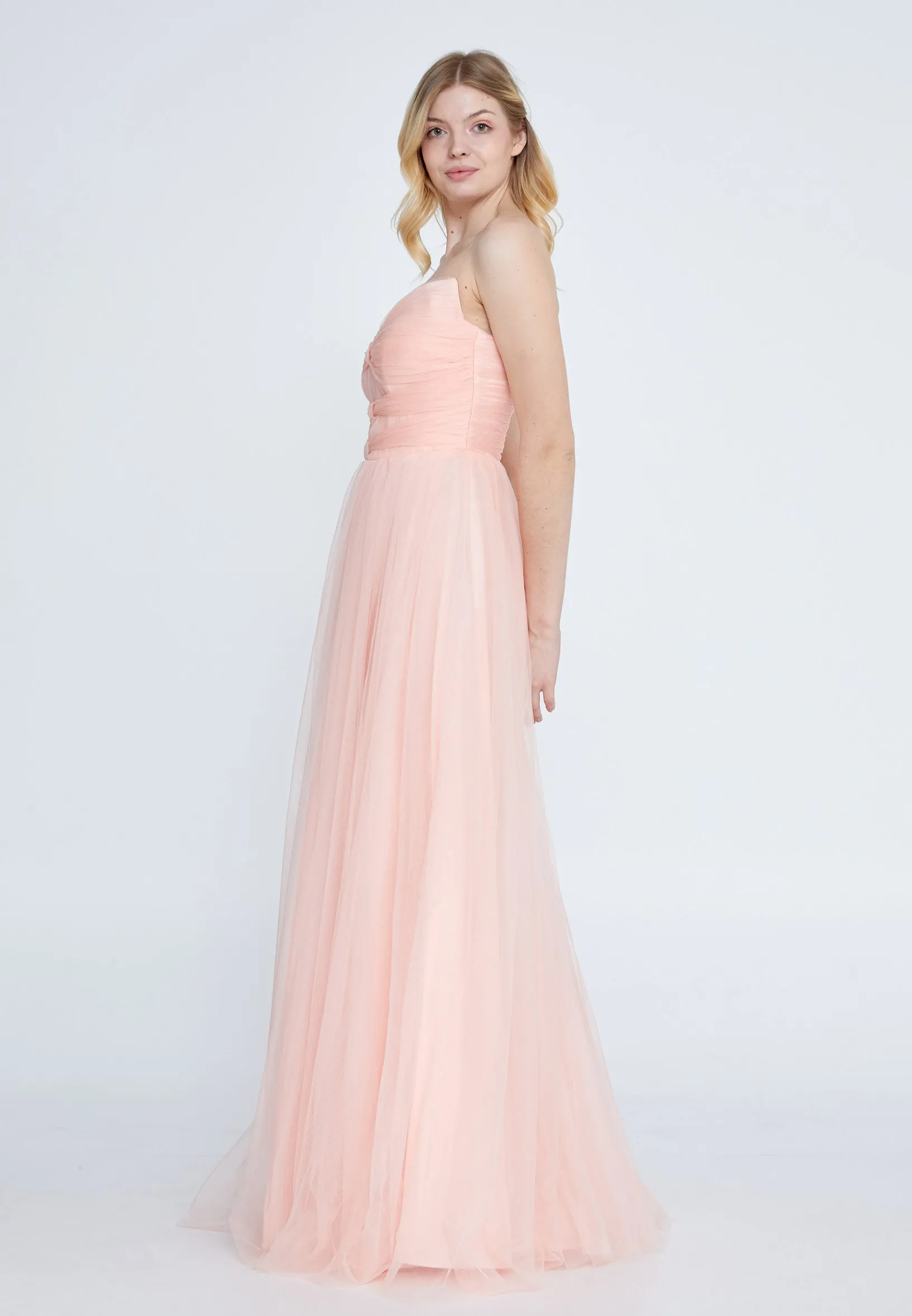 Strapless Maxi Tulle A - Line Regular Prom Dress - Peach