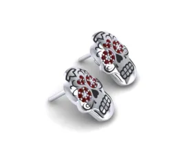 Sugar Heart Skulls Stud Earrings