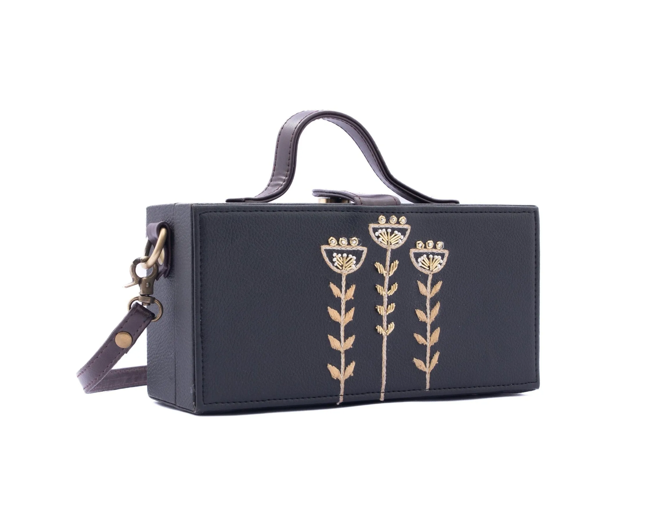 Tropical black wedding hand embroidered clutch bag for women