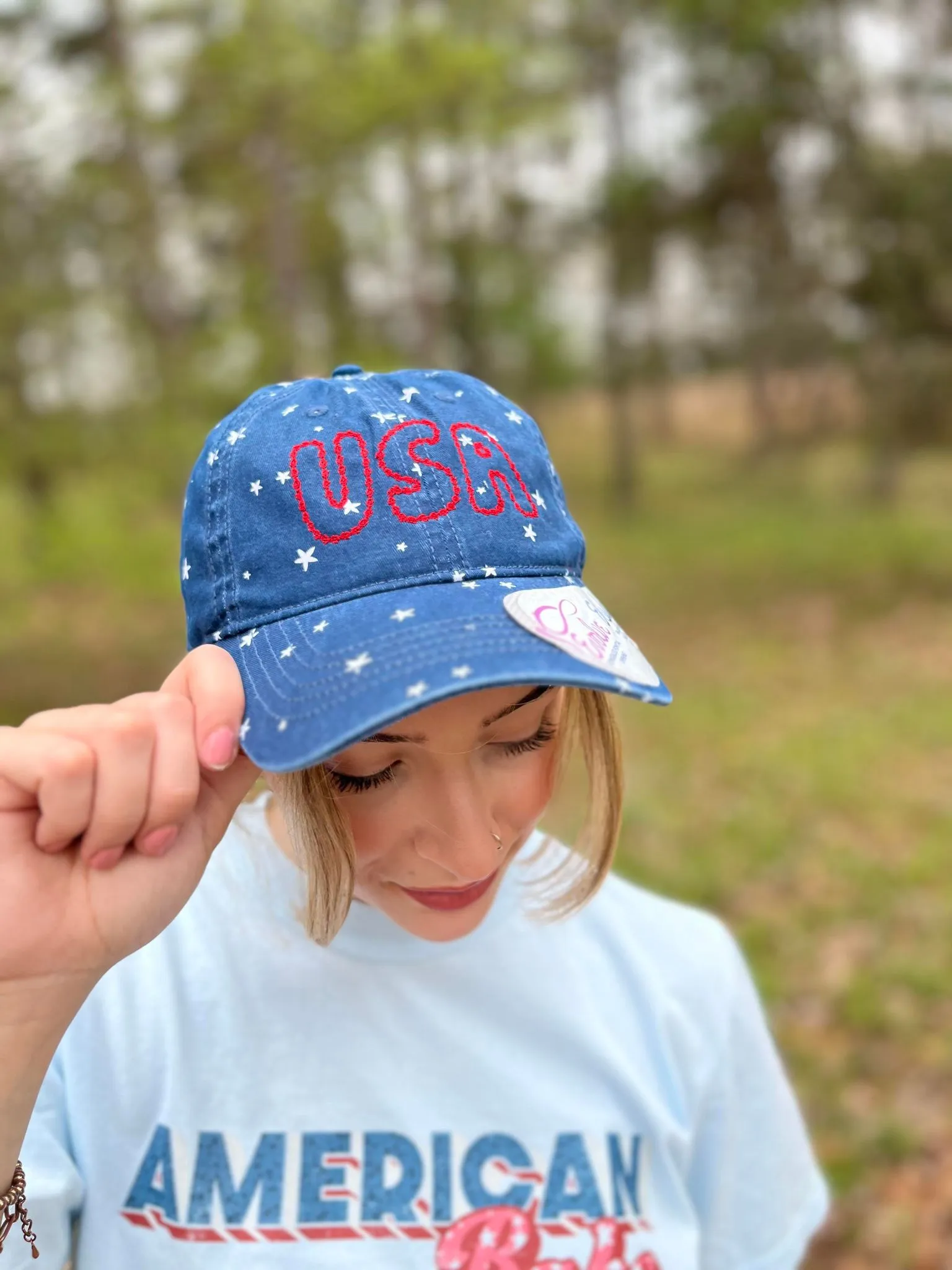 USA Star With Hidden Ponytail Hat