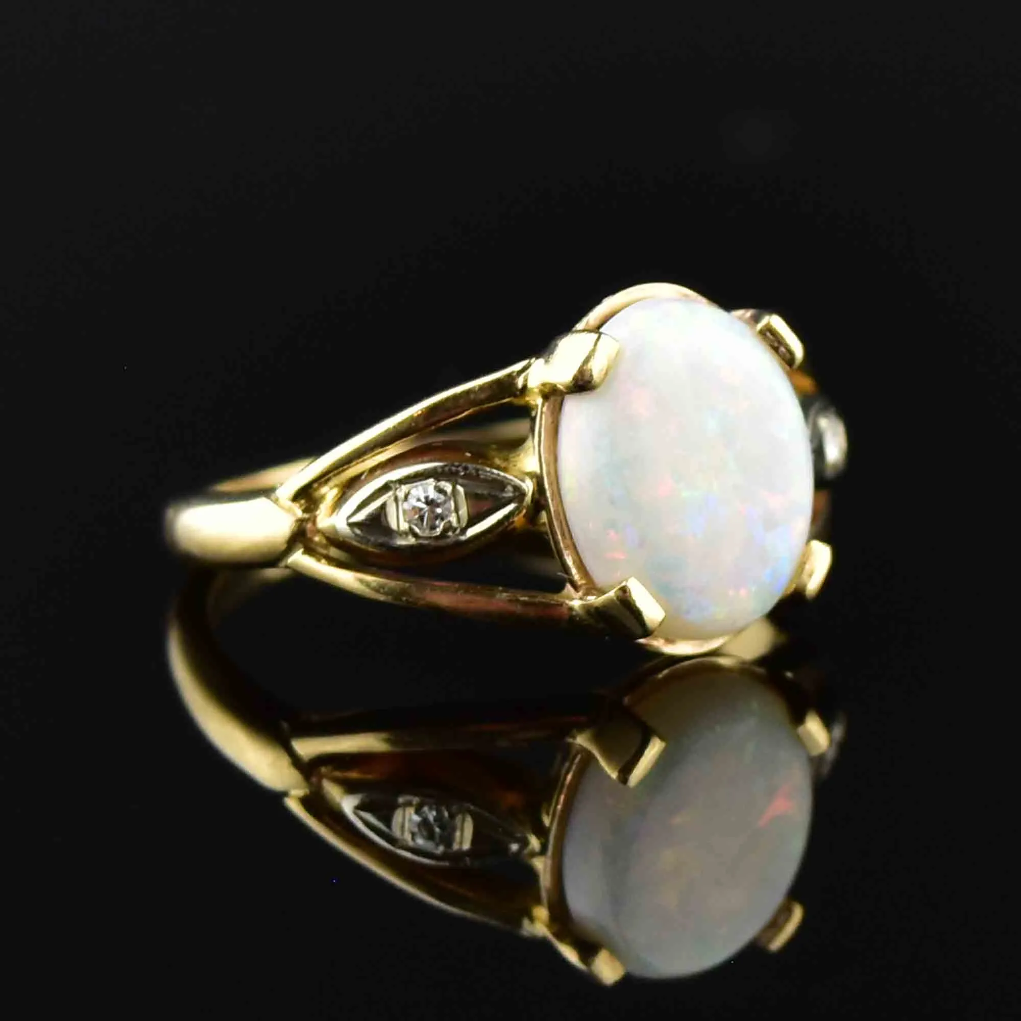 Vintage 14K Gold Opal Diamond Statement Ring